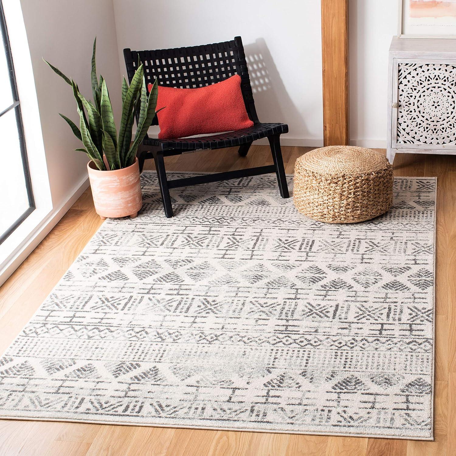 Mercer MRE413 Power Loomed Area Rug - Ivory/Grey - 8'9"x11'9" - Safavieh.