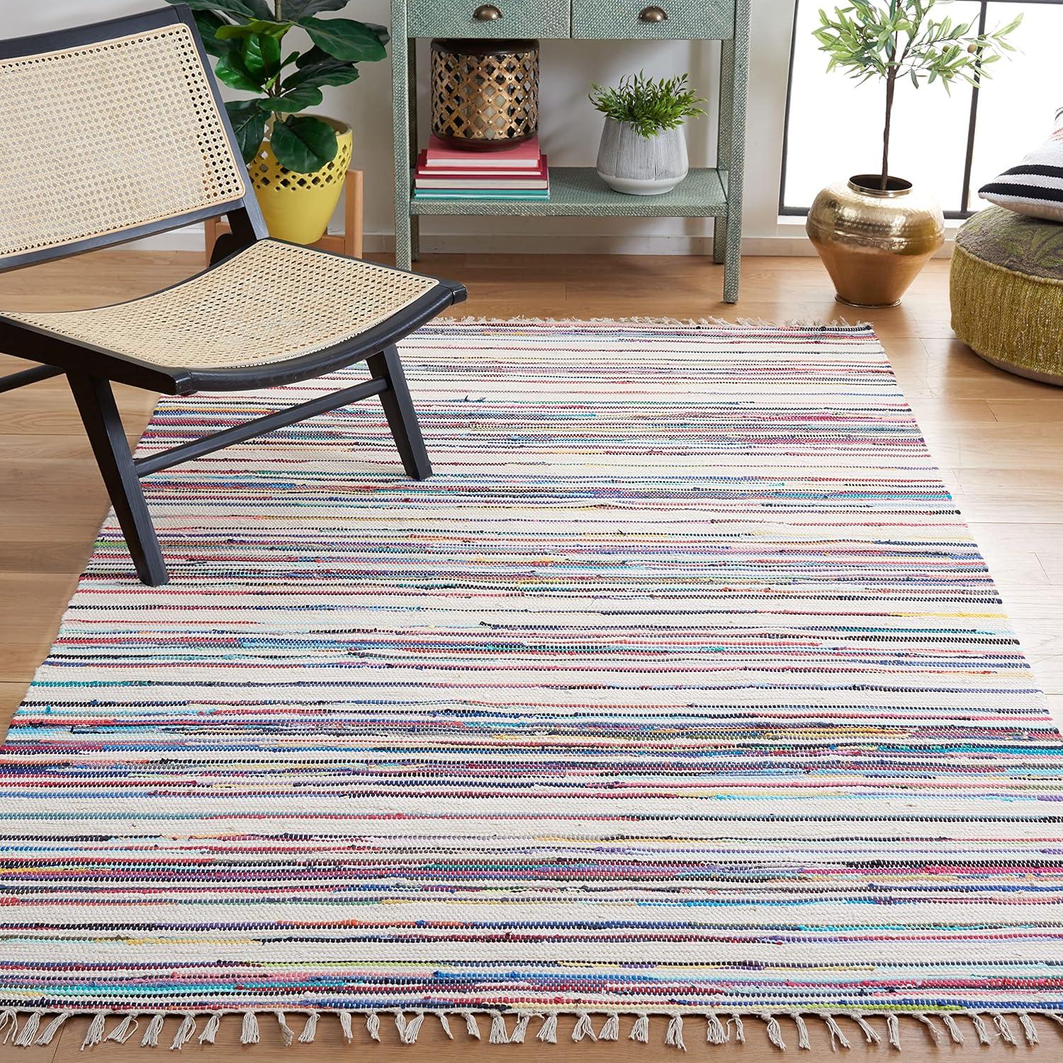Rag Rug RAR126 Hand Woven Indoor Accent Rug - 4'x6' - Ivory/Multi - Safavieh