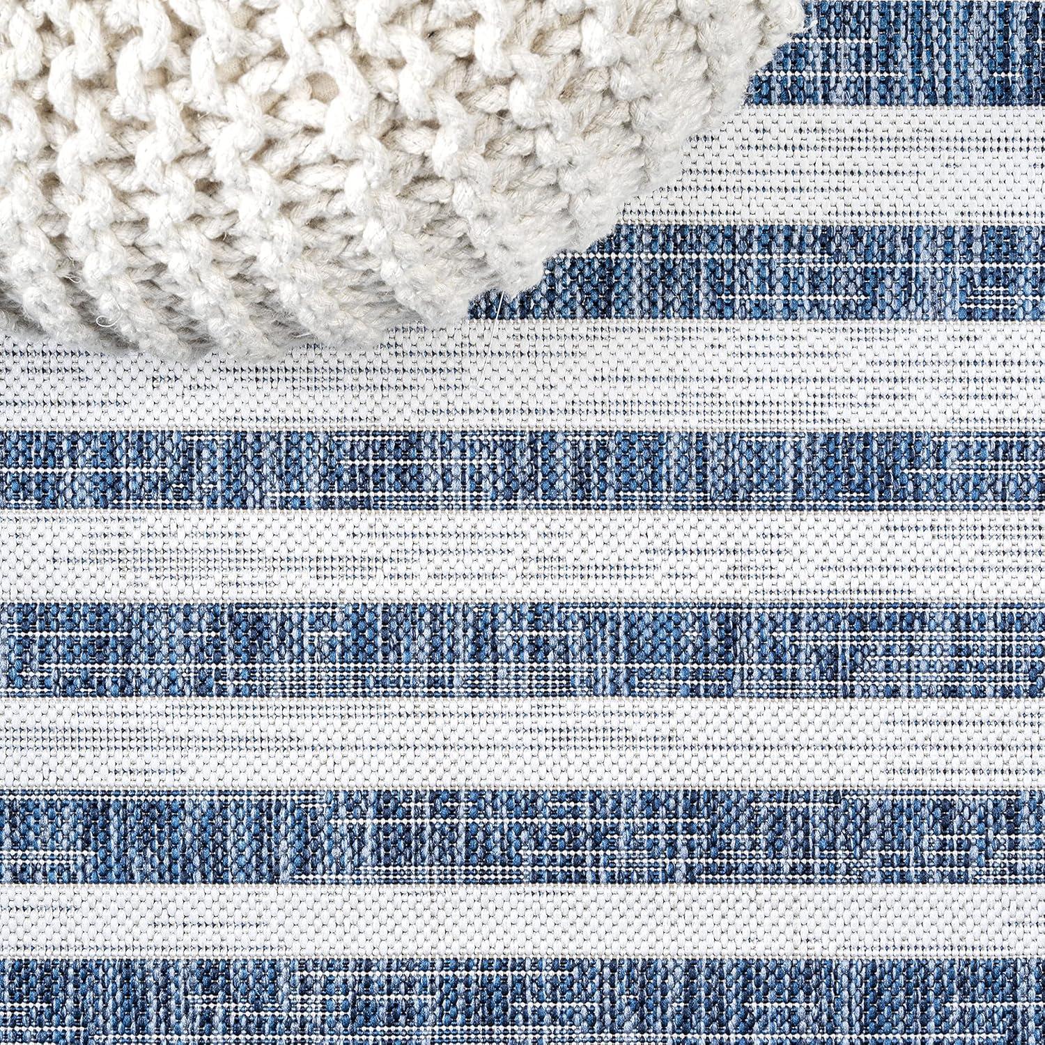 2'x8' Sukie Modern Offset Stripe Indoor/Outdoor Runner Rug, Blue/Ivory - JONATHAN Y