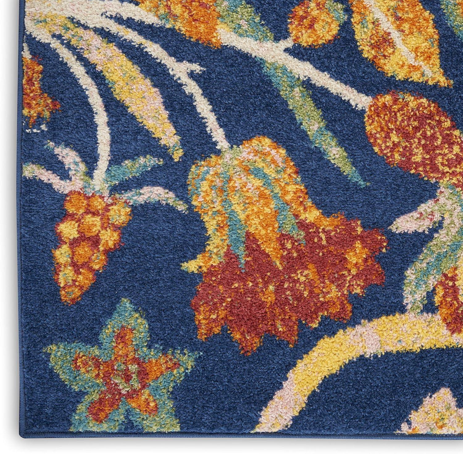 Nourison Allur Floral Navy Multicolor 2'3" x 7'6" Area Rug, (2x8)