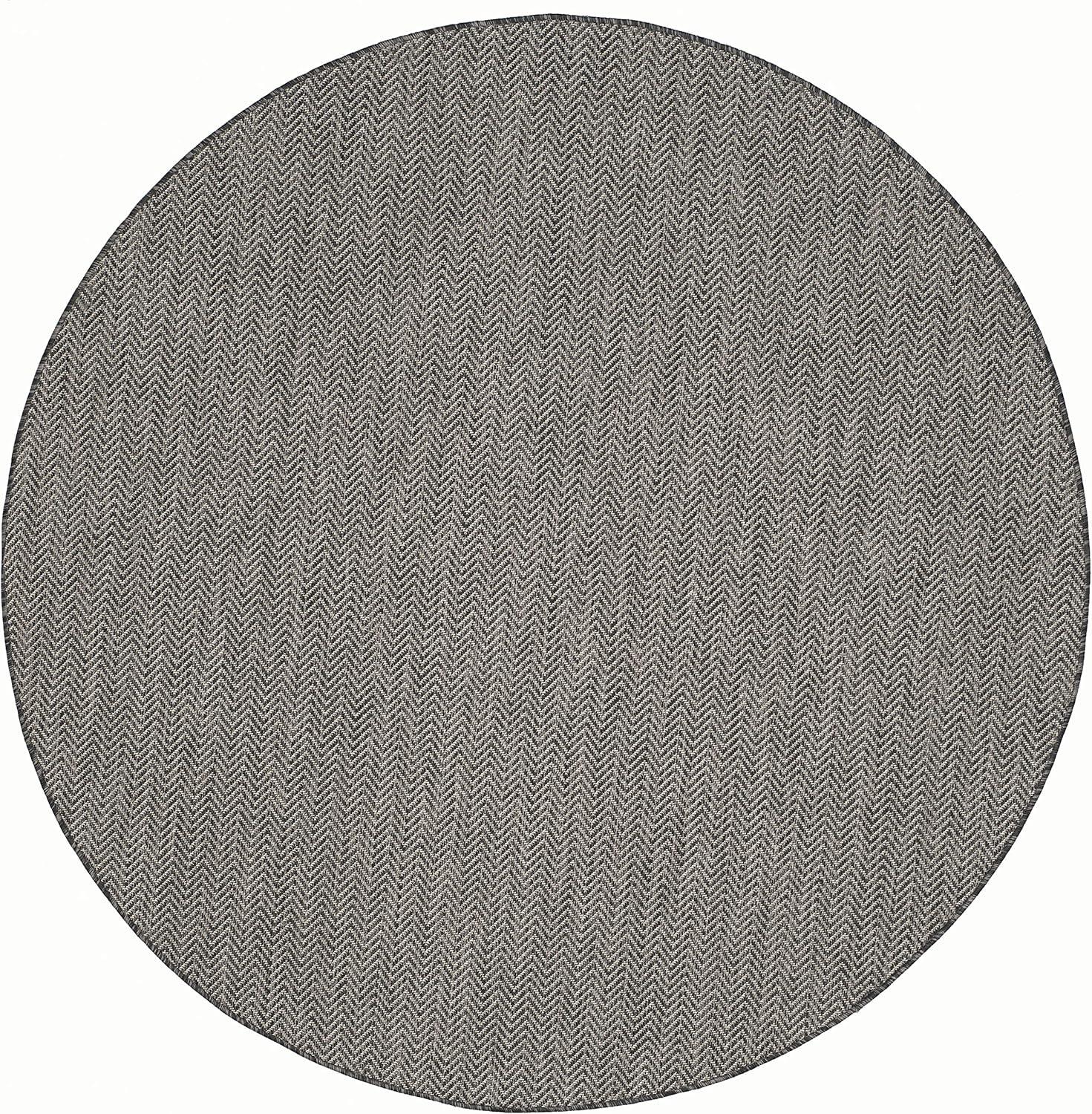 Carolann Easy-Care Black/Beige Synthetic Round Area Rug, 5'3"