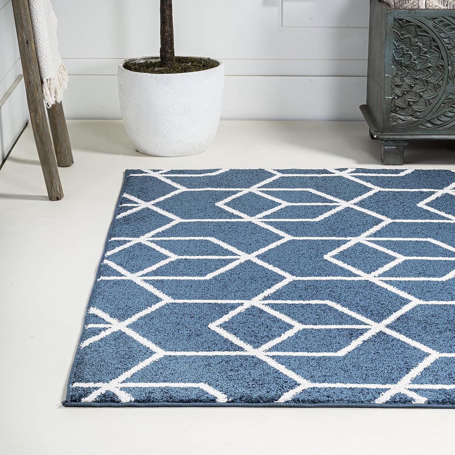 3'x5' Tumbling Blocks Modern Geometric Area Rug, Navy/White - JONATHAN Y