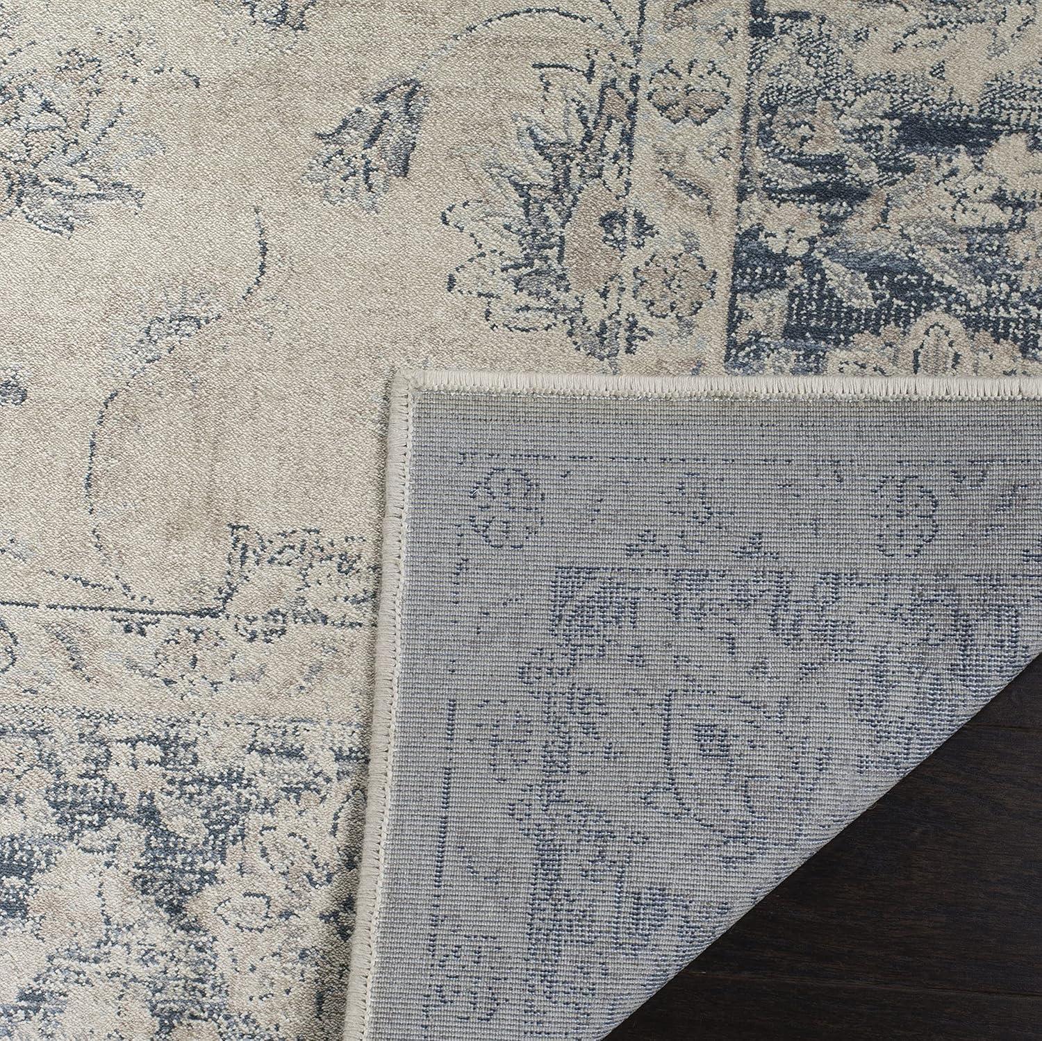 Stone and Blue Oriental Rectangular Viscose Rug, 9' x 12'