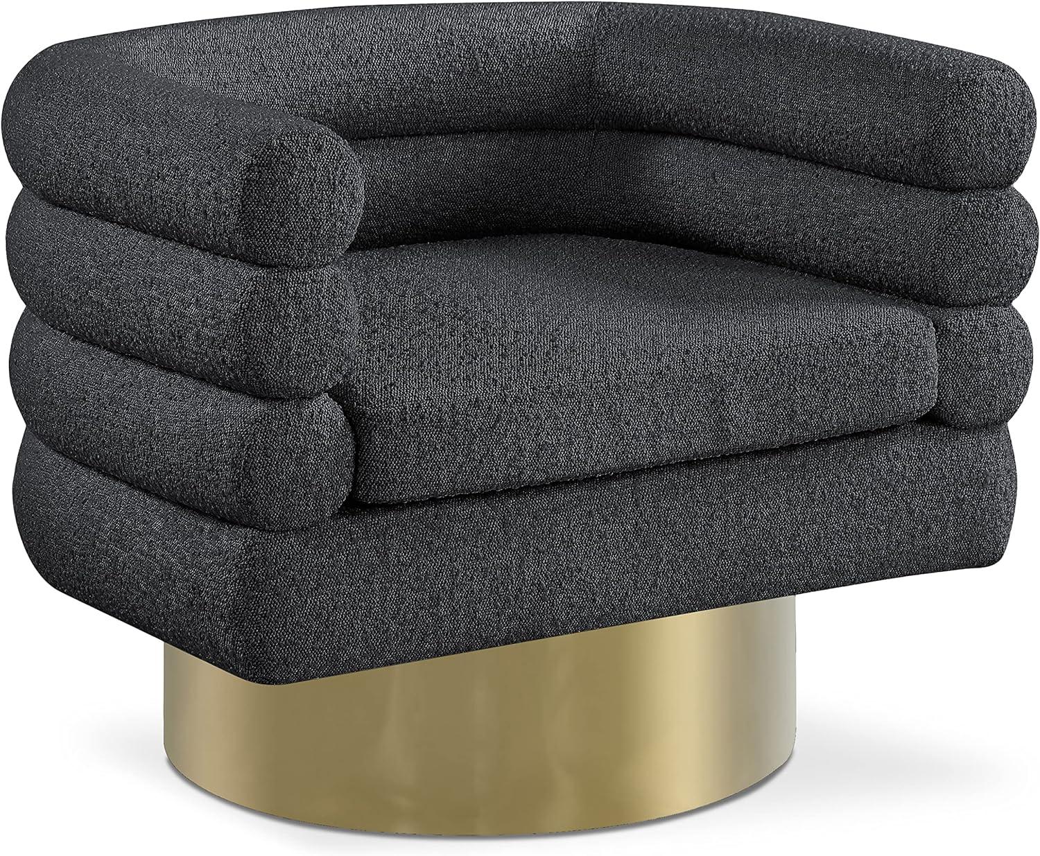 Meridian Furniture Tessa Black Boucle Fabric Swivel Accent Chair