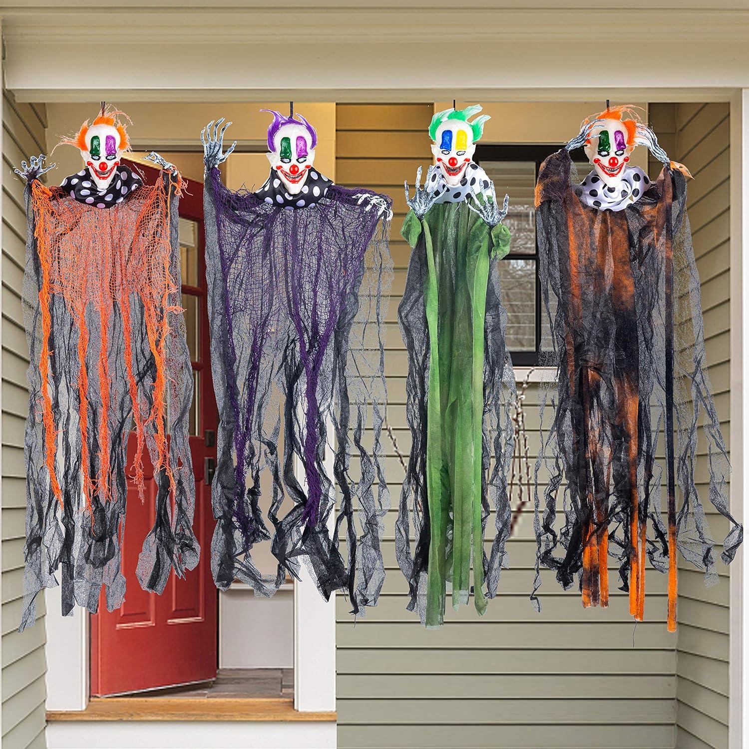 Set of 4 Multicolor Hanging Clown Halloween Decorations