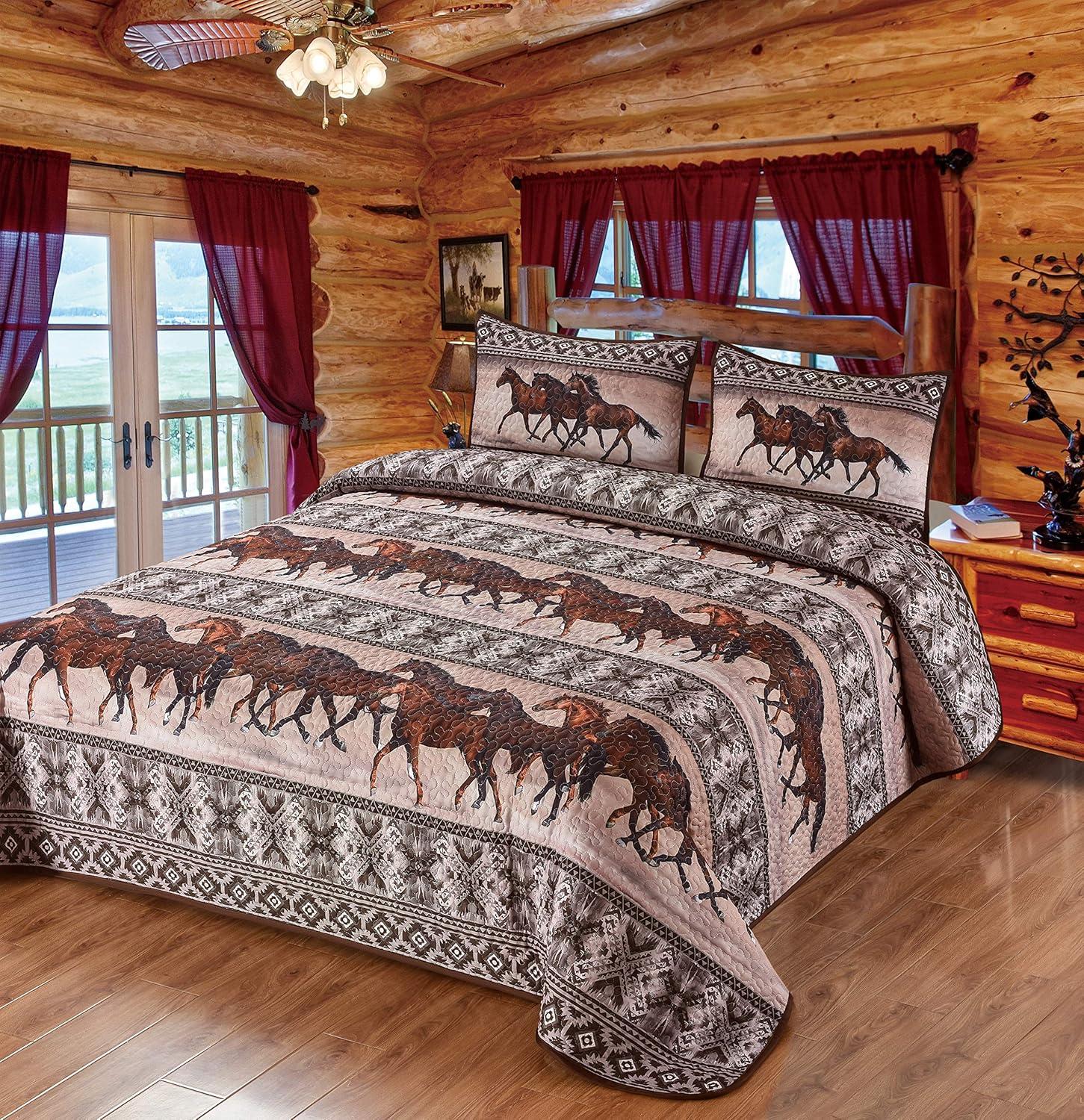 De Leon Collections Horse Valley Horse Valley Southwestern Geometric Boho Tribal Print Mustang Horse Decorative Quilt Bedding Set
