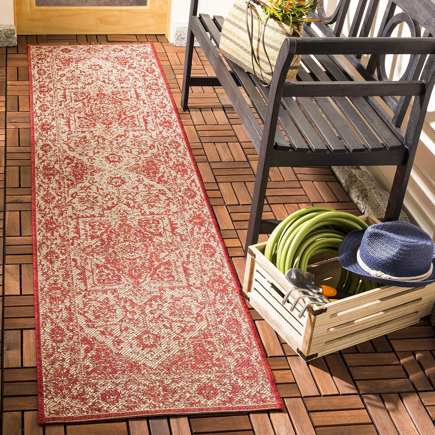 Beach House BHS139 POWER LOOMED Indoor/Outdoor Runner Rug - Red/Creme - 2'2"x6' - Safavieh