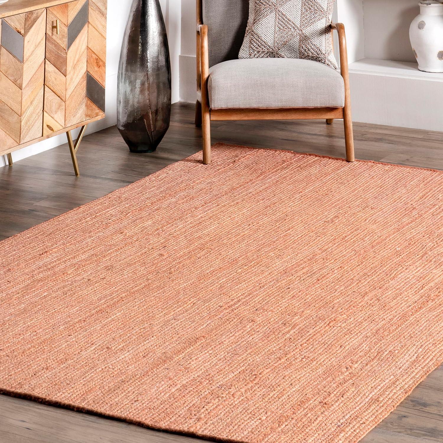 Handwoven Peach Jute 8'x10' Braided Area Rug, Easy Care