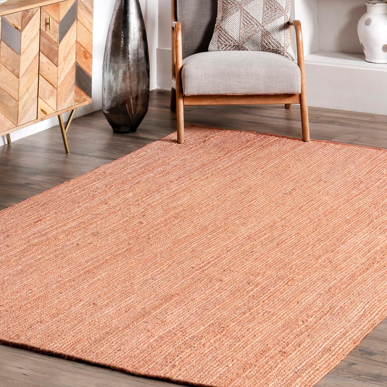 nuLOOM 8x10 Rigo Jute Hand Woven Area Rug, Peach, Solid Farmhouse Design, Natural Fiber, For Bedroom, Living Room, Dining Room, Hallway, Office, Kitchen, Entryway
