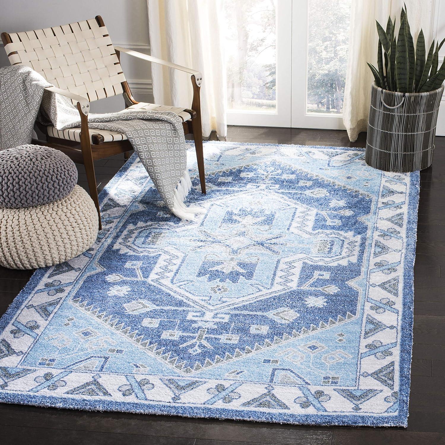Saffron SFN549 Hand Loomed Area Rug - Blue/Ivory - 3'x5' - Safavieh.