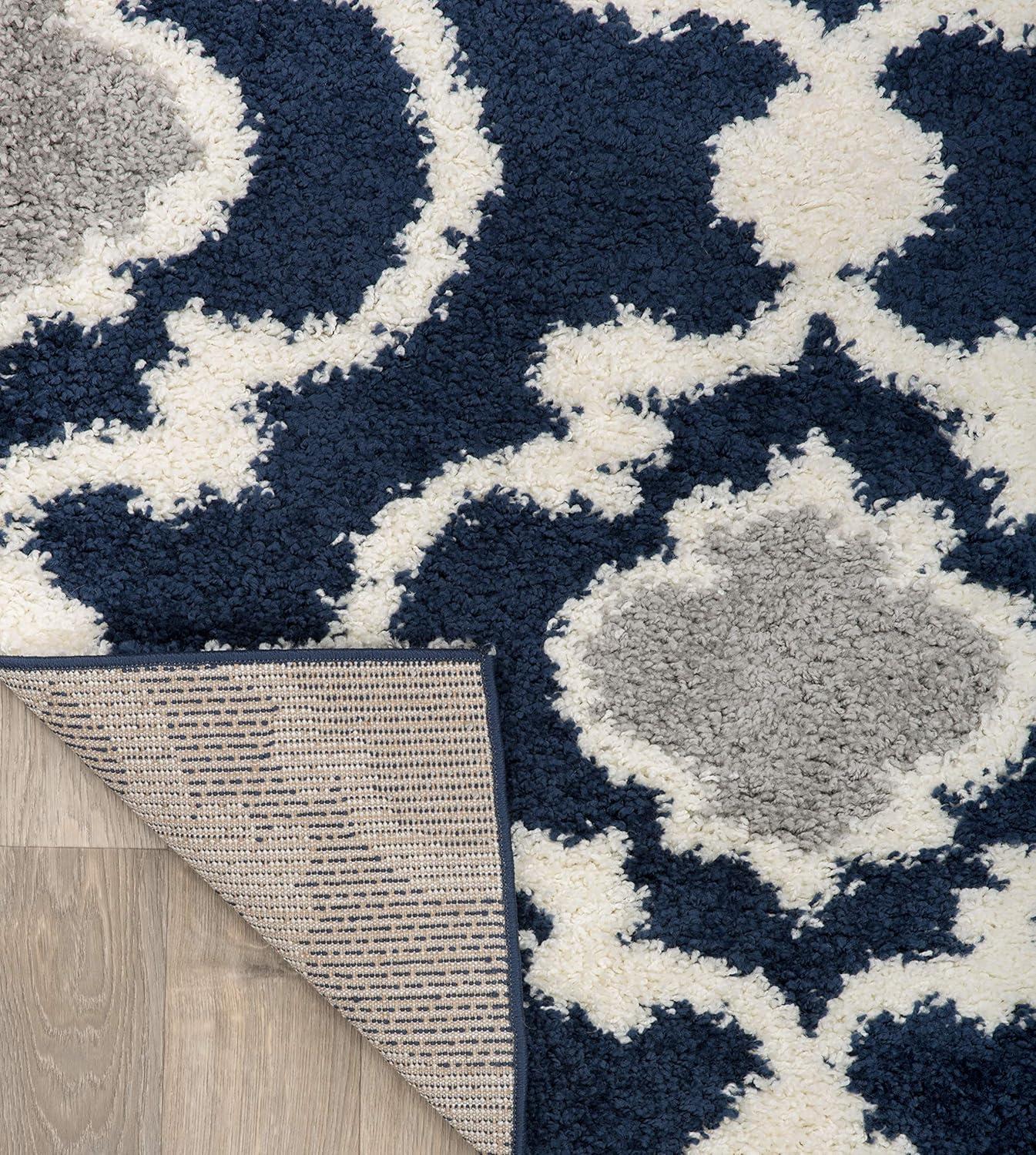 World Rug Gallery Cozy Moroccan Trellis Shag Area Rug - Navy 6'6" x 9'