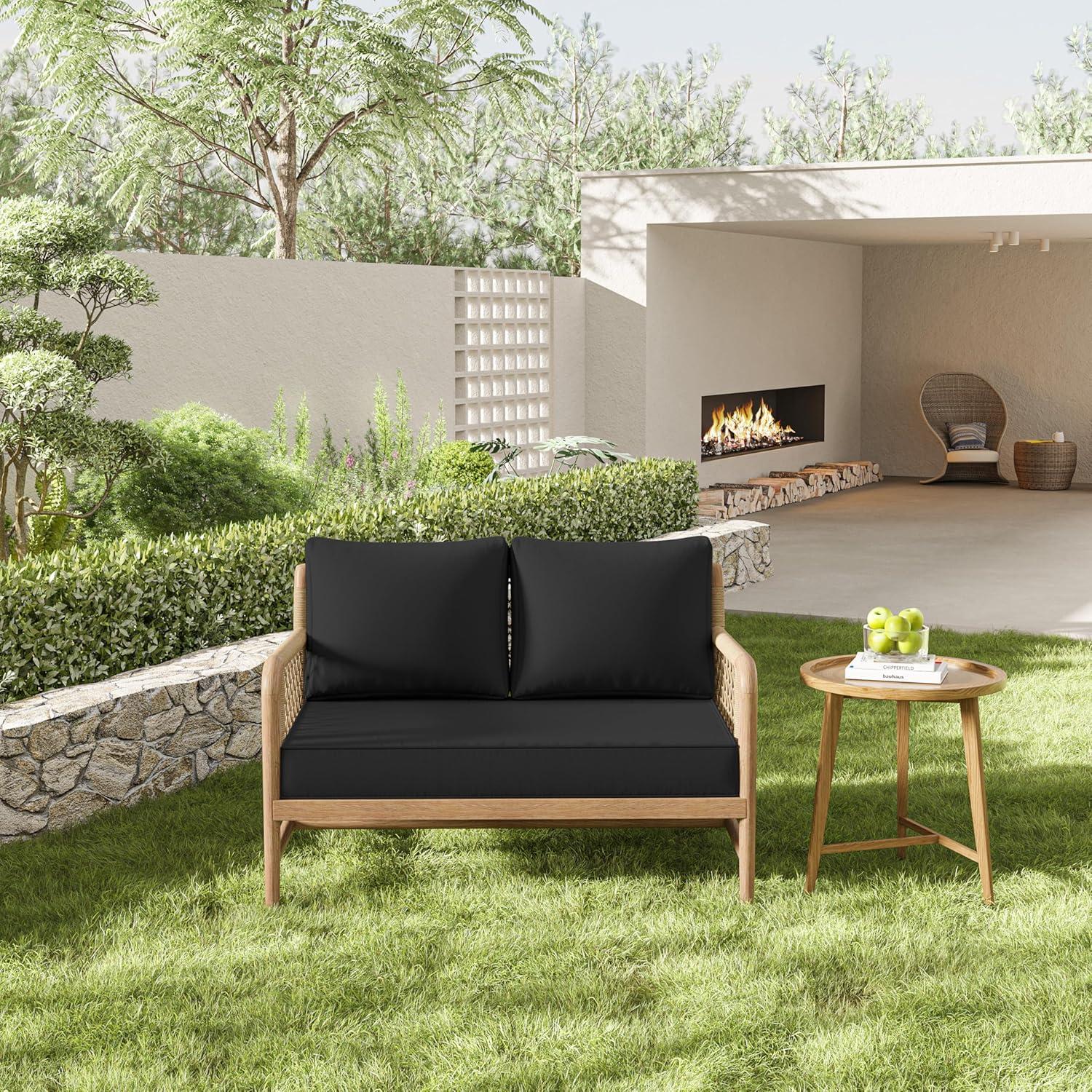 Outdoor Loveseat Cushion Set 46 X 26 Inch Water Repellent & Fadeness Patio Furniture Cushions,Removable Outdoor Couch Cushions with Hidden Zipper & Adjustment Staps for Couch, Bench, and Swing