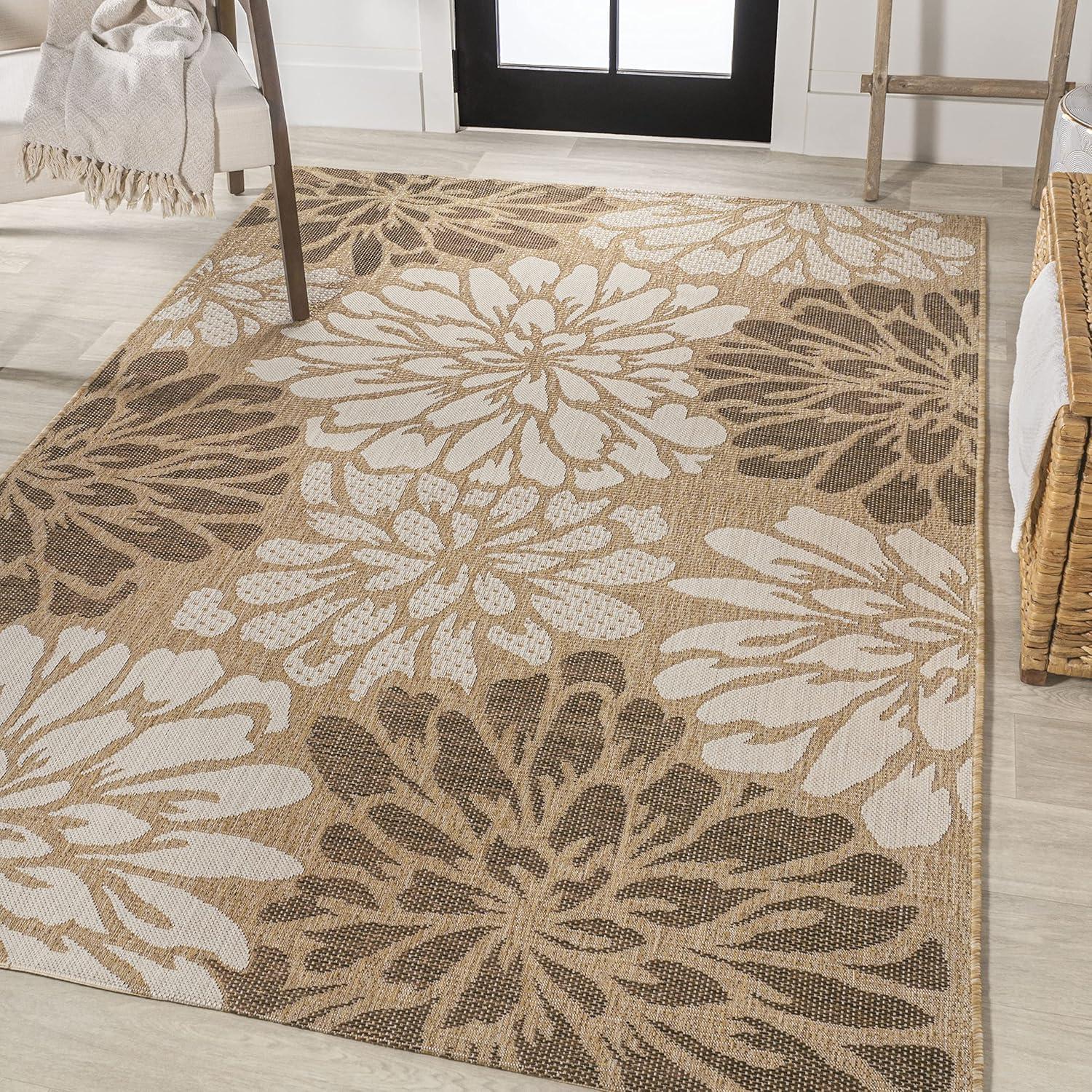 3' x 5' Zinnia Modern Floral Textured Weave Indoor/Outdoor Area Rug, Brown/Cream - JONATHAN Y