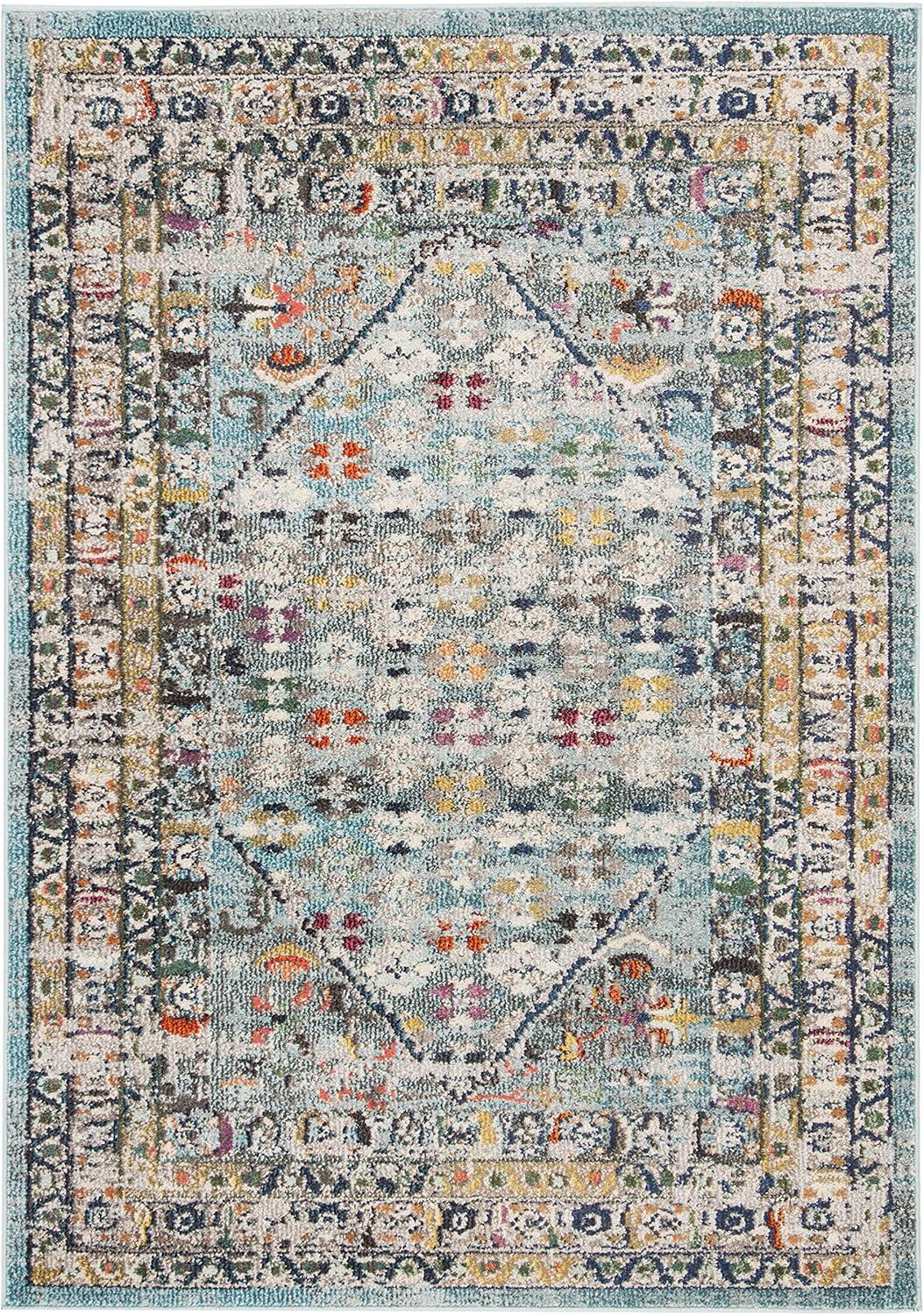 Bohemian Bliss Round Blue Floral Accent Rug - 4' x 5'7"