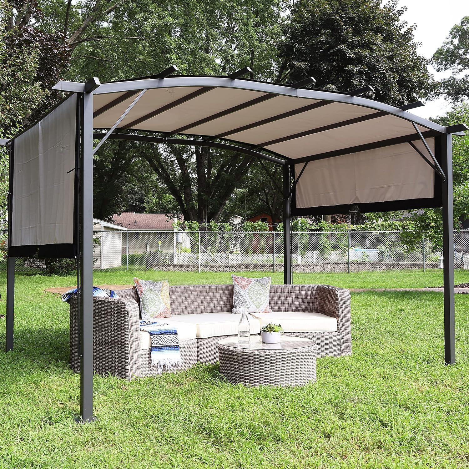 Gray 9x12 Foot Polyester Retractable Pergola Canopy Shade