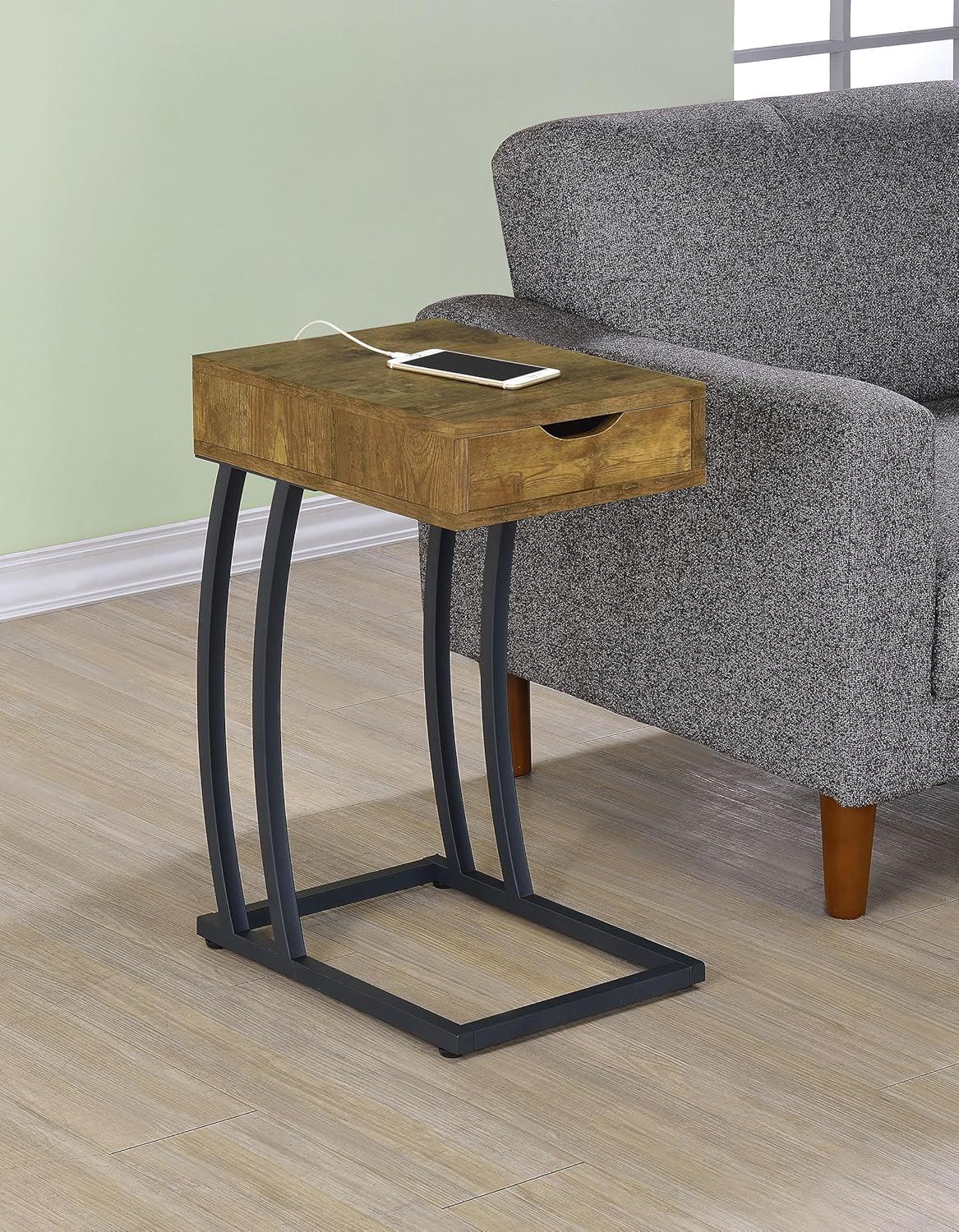 SQFHV Contemporary Wood End Table w/ 2 Power Outlets & USB Ports in Nutmeg