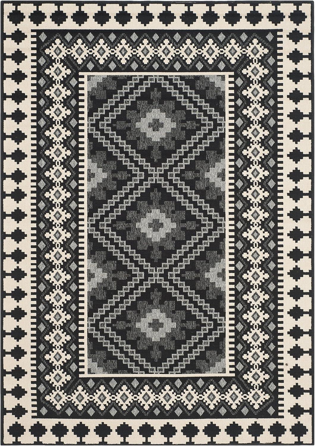 Veranda VER099 Power Loomed Indoor and Outdoor Area Rug - Black/Creme - 5'3"x7'7" - Safavieh.