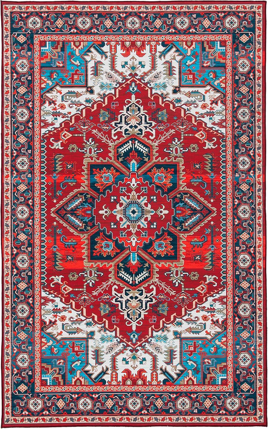 SAFAVIEH Tucson Medici Traditional Machine Washable Area Rug, 6'6" x 9', Red/Blue