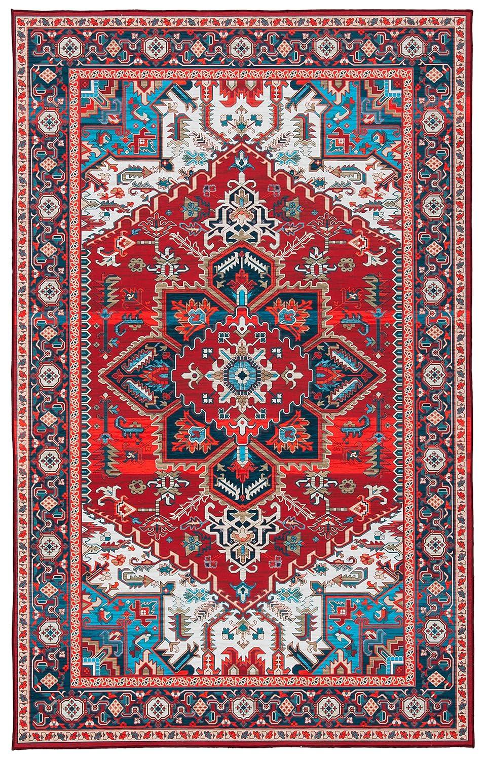 Tucson Vintage Persian TSN101 Power Loomed Machine Washable Skid-Resistant Indoor Area Rug - Red/Blue - 6'x9' - Safavieh