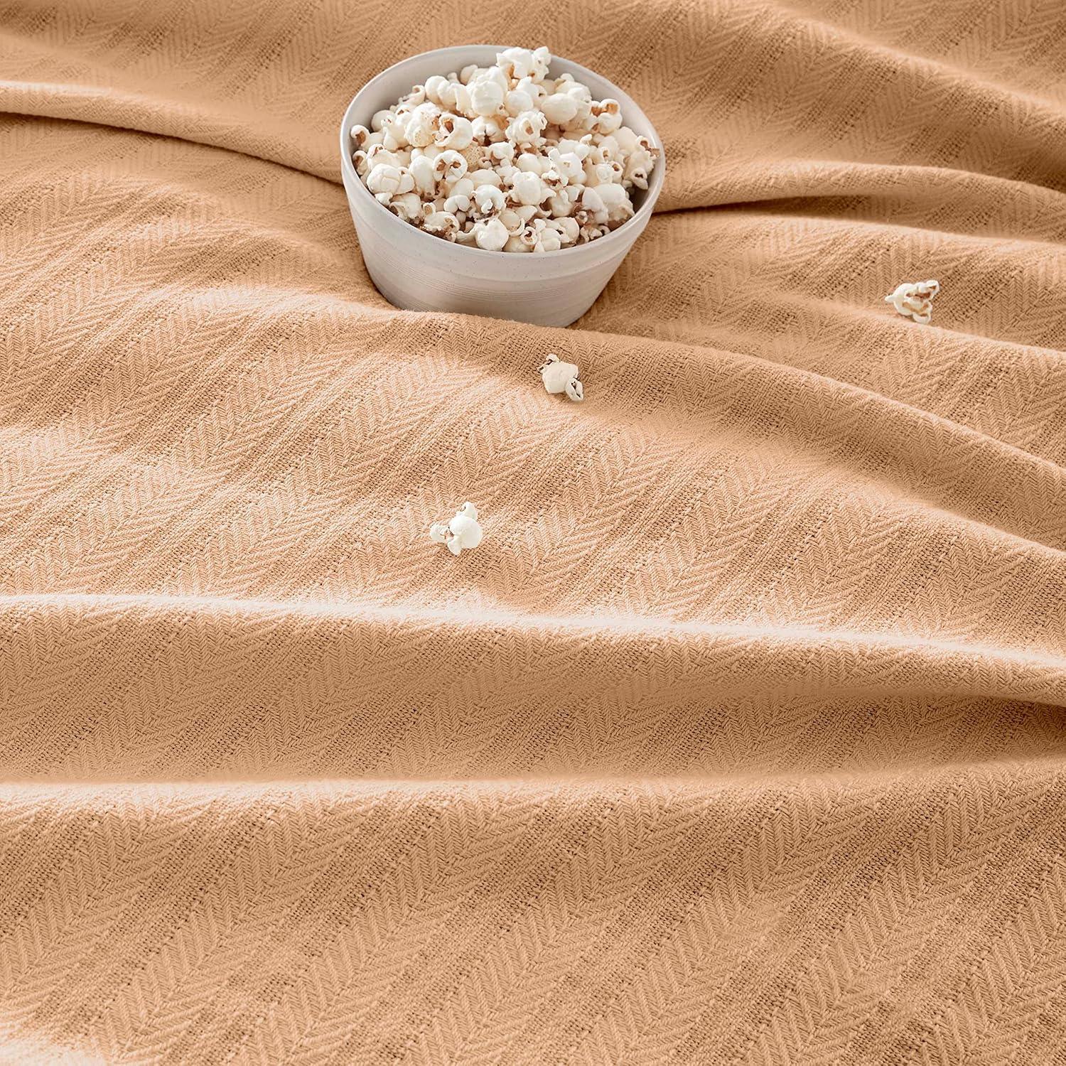 Woven Tan Cotton Twin Blanket