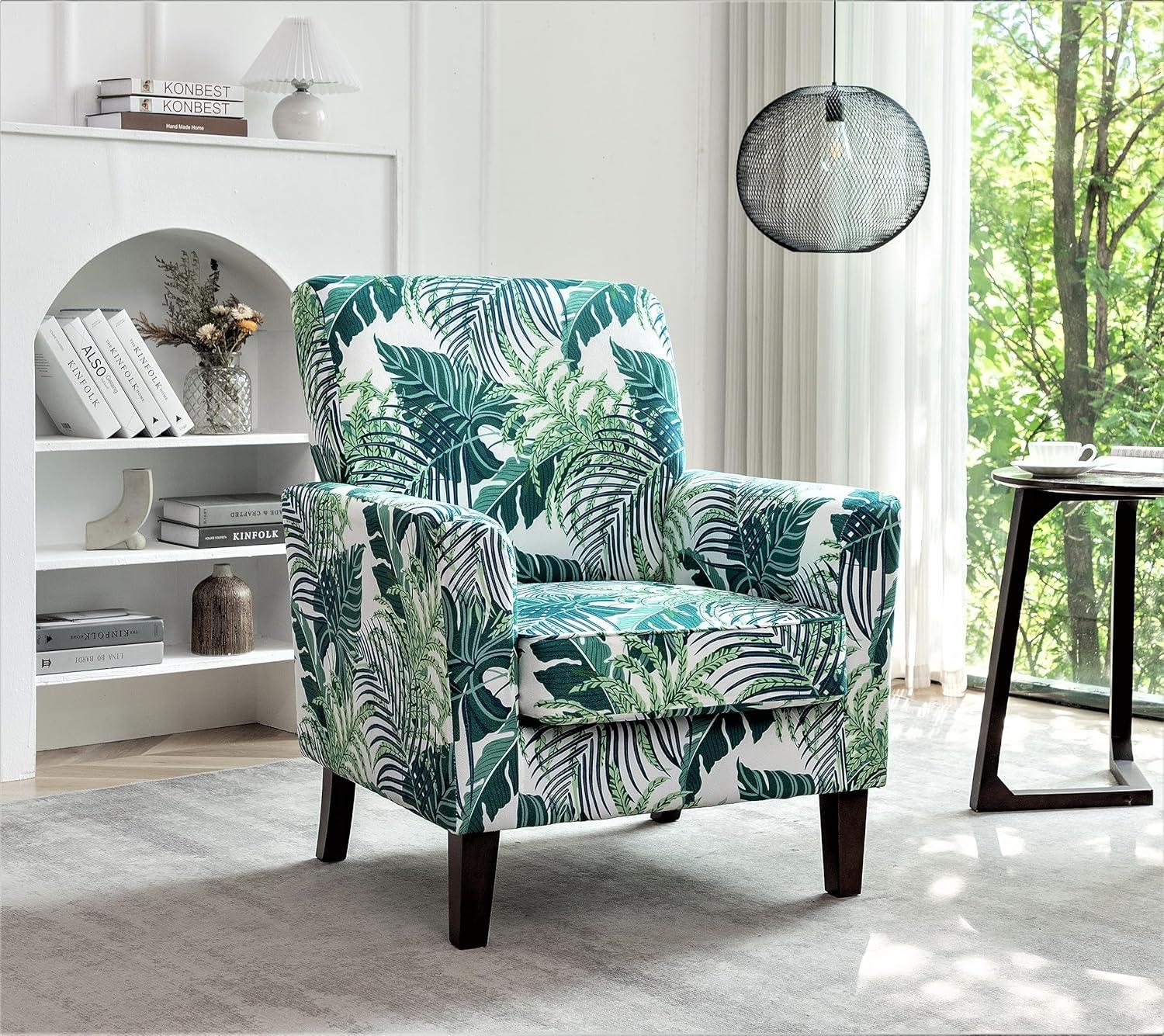 Contemporary Accent Arm Chair with Birch Wood Frame and Velvet Upholstery, Armchair for Office and Living Room Decor, Removable Cushions, 01 Printed Fabric