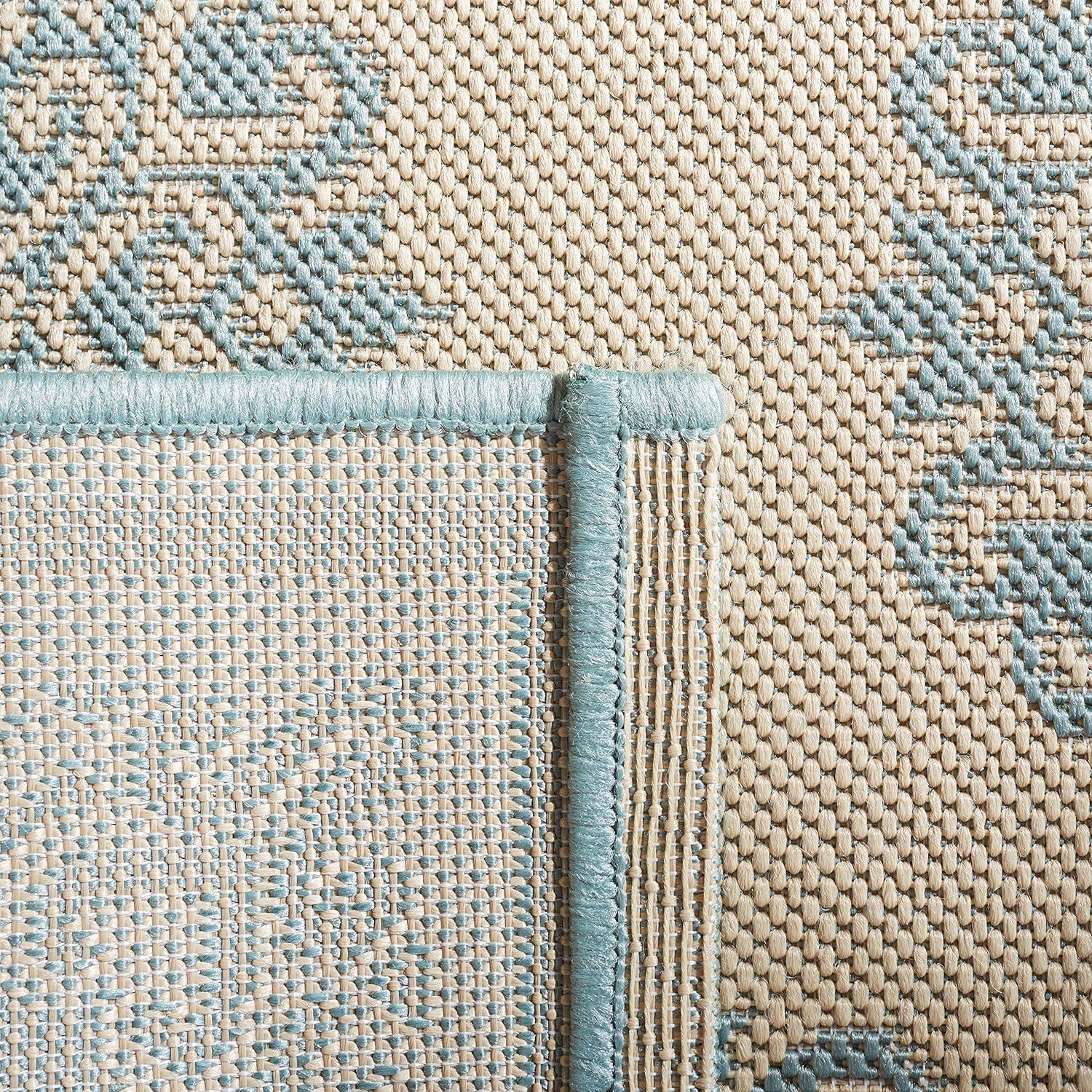 SAFAVIEH Beach House Callahan Geometric Indoor/Outdoor Area Rug Blue/Cream, 7'10" x 10'
