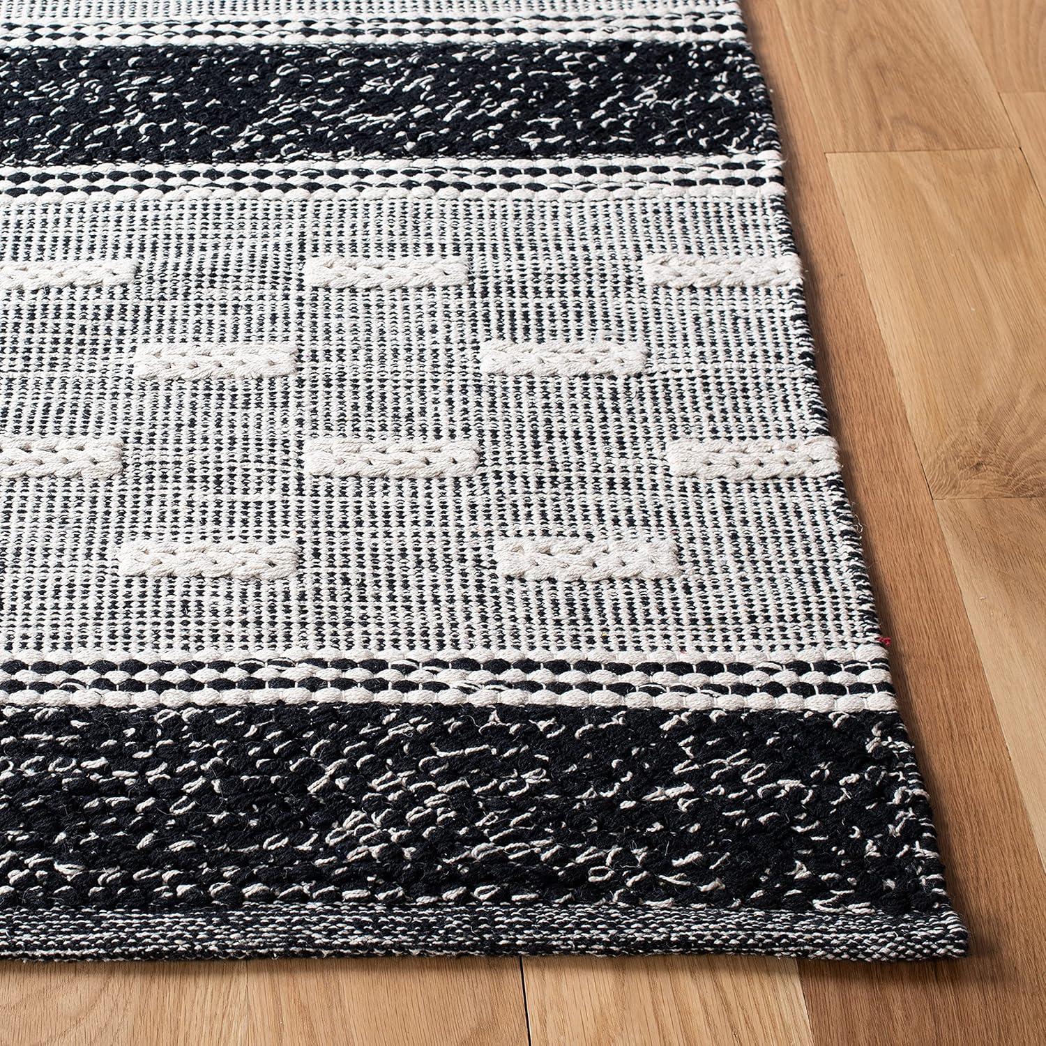 Striped Kilim STK518 Hand Woven Area Rug - Black/Ivory - 7'x7' - Safavieh.