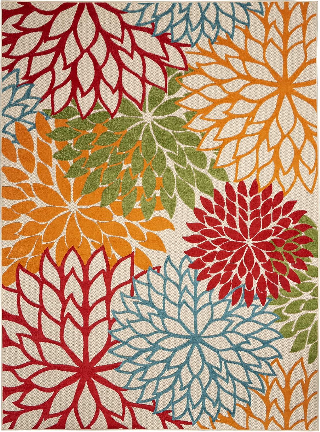 Nourison Aloha Floral Bloom Flatweave High-Low Indoor Outdoor Area Rug Green 9'6" x 13'