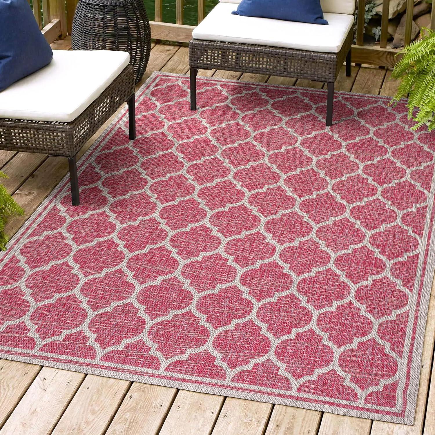 3' x 5' Trebol Moroccan Trellis Textured Weave Indoor/Outdoor Area Rug, Fuchsia/Light Gray - JONATHAN Y