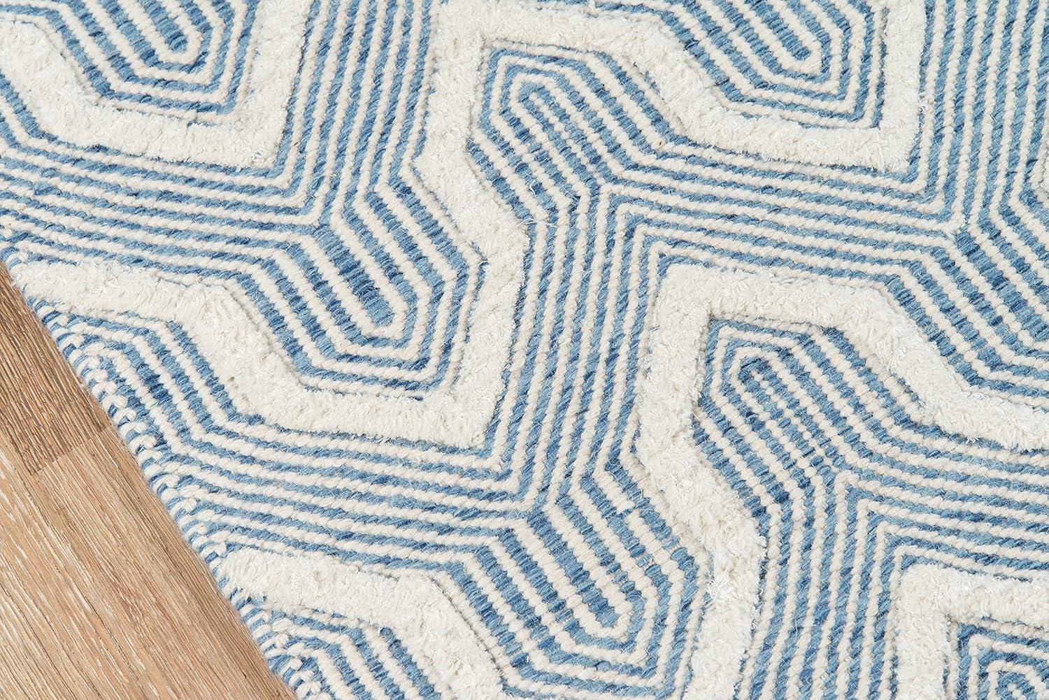 Langdon Geometric Handmade Flatweave Wool Blue/Ivory Area Rug