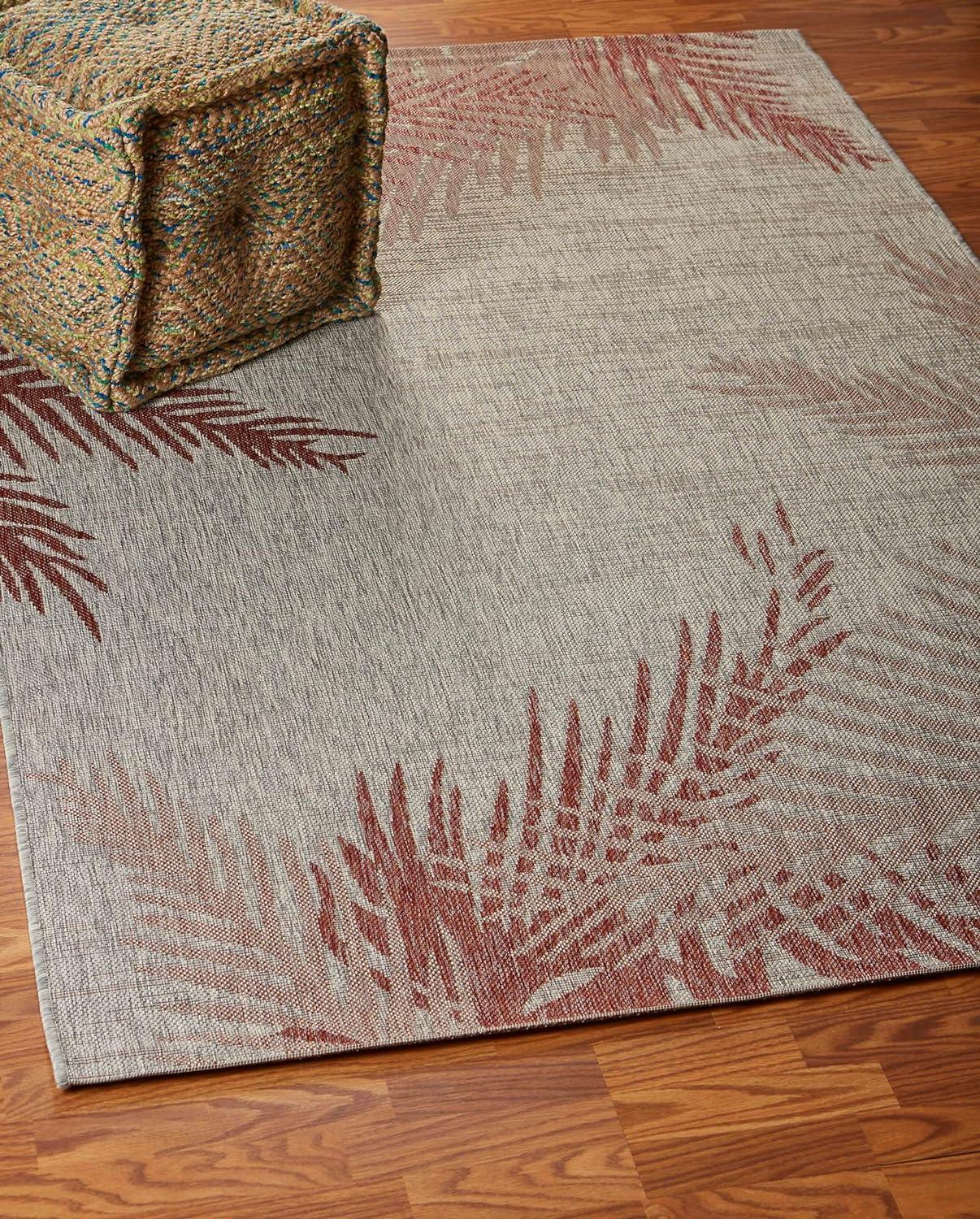 Red and Beige Flat Woven Synthetic Indoor/Outdoor Area Rug, 8' x 10'