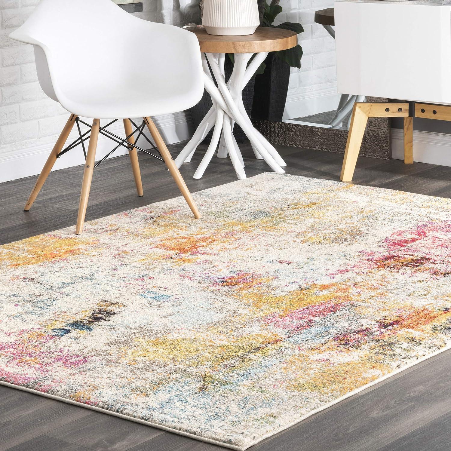 Multicolor Abstract Synthetic Stain-Resistant Rectangular Area Rug