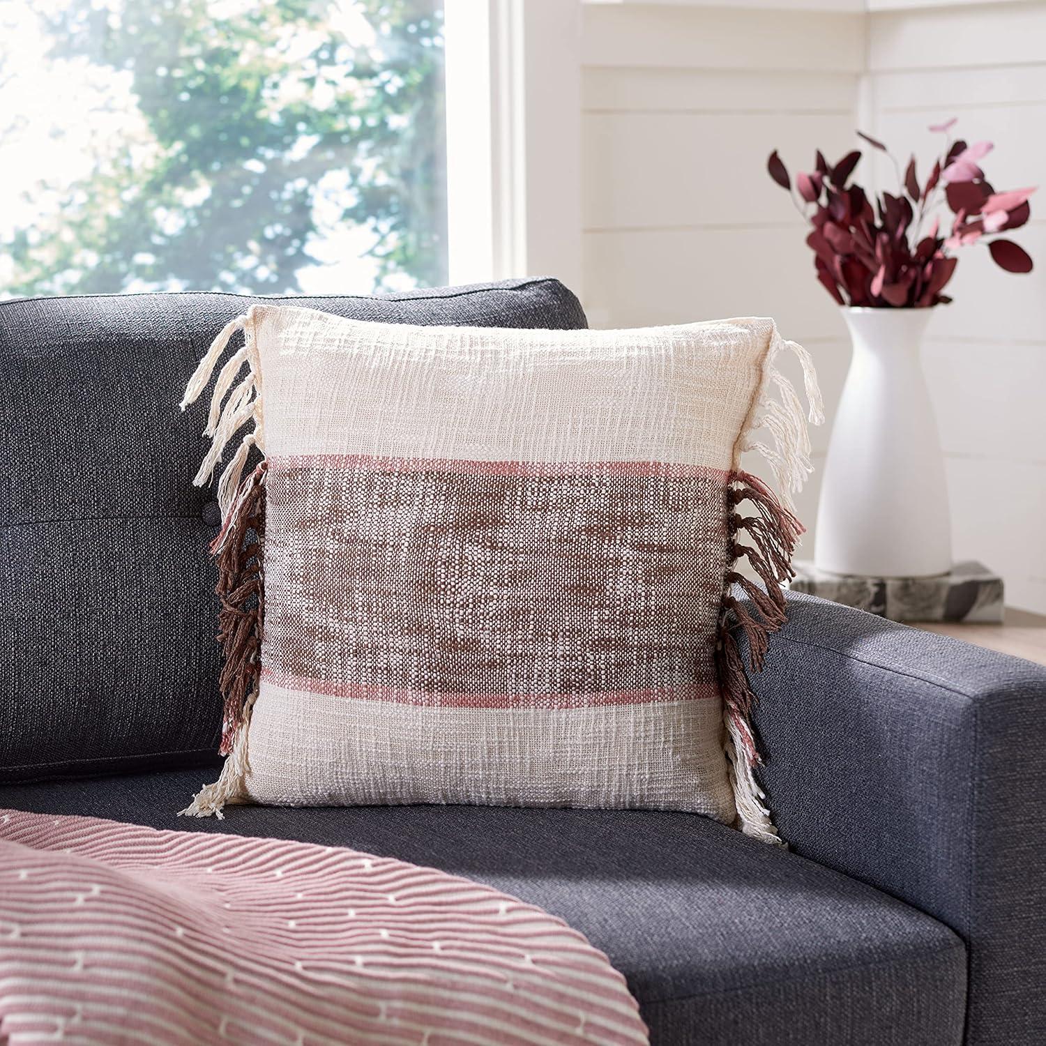 Lencia Fringed Cotton Reversible Throw Pillow