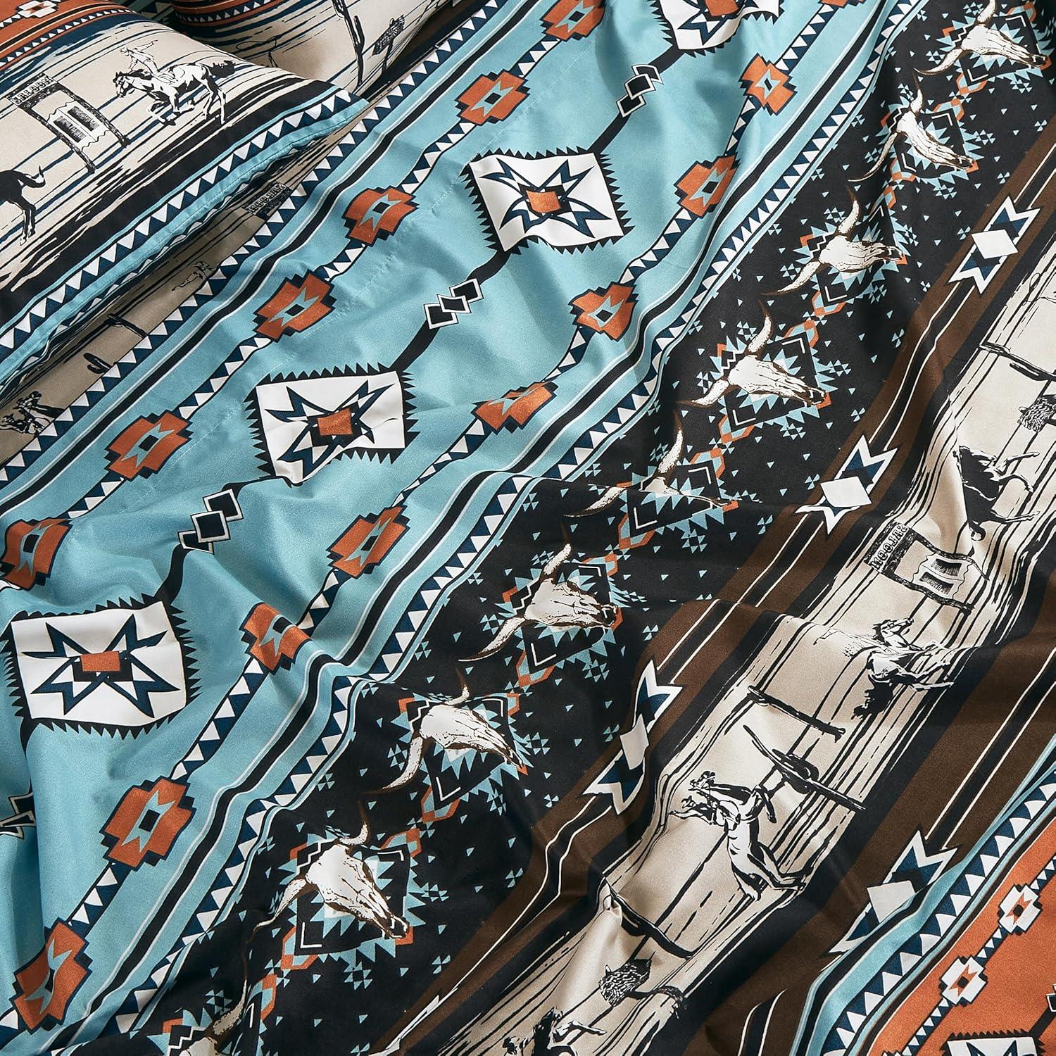 Southwestern Cowboy Rodeo Full Size Multicolor Microfiber Sheet Set