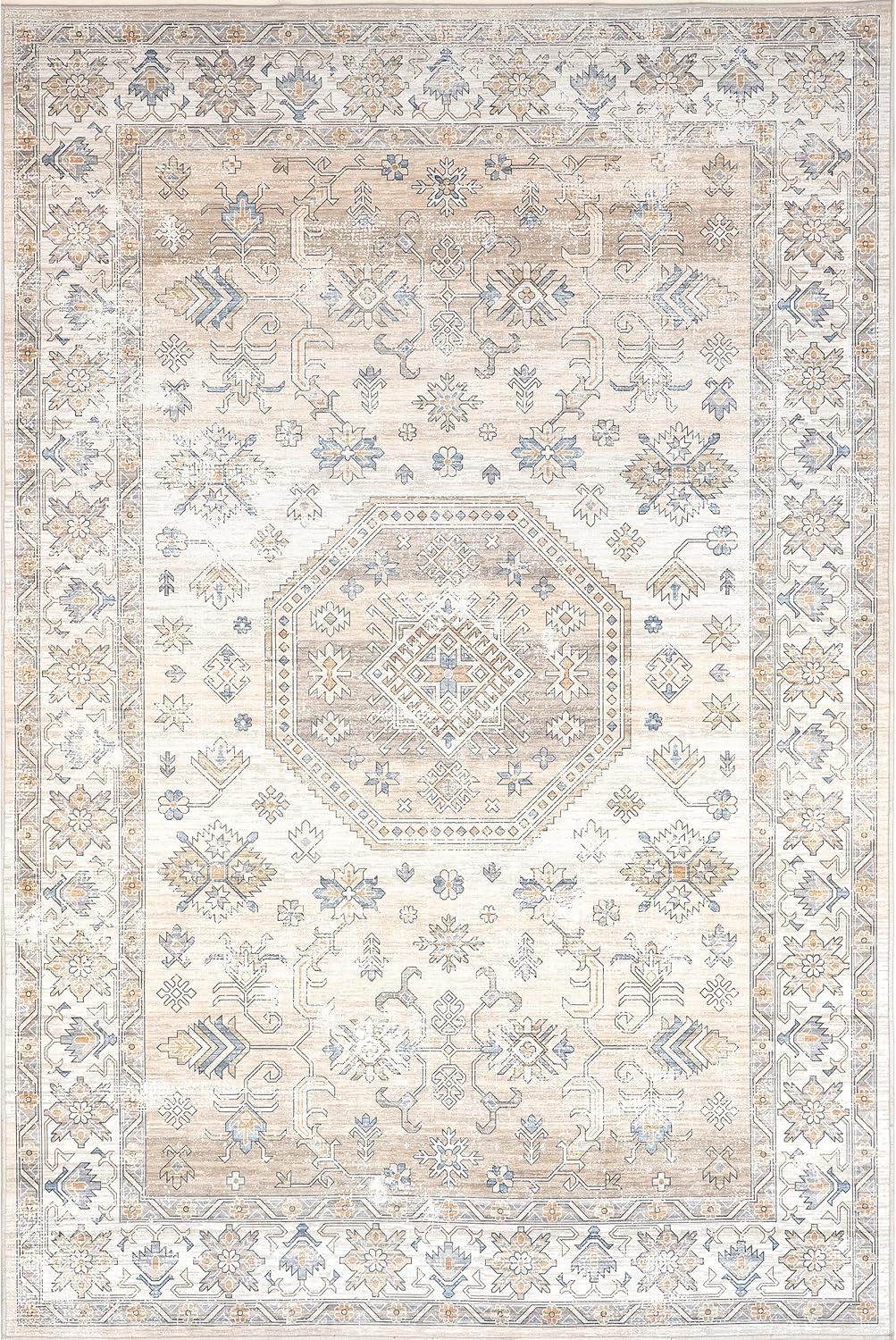 Nuloom Darby Medallion 9x12 Spill Proof Machine Washable Indoor Area Rug for Living Room Bedroom Dining Room, Beige/Ivory
