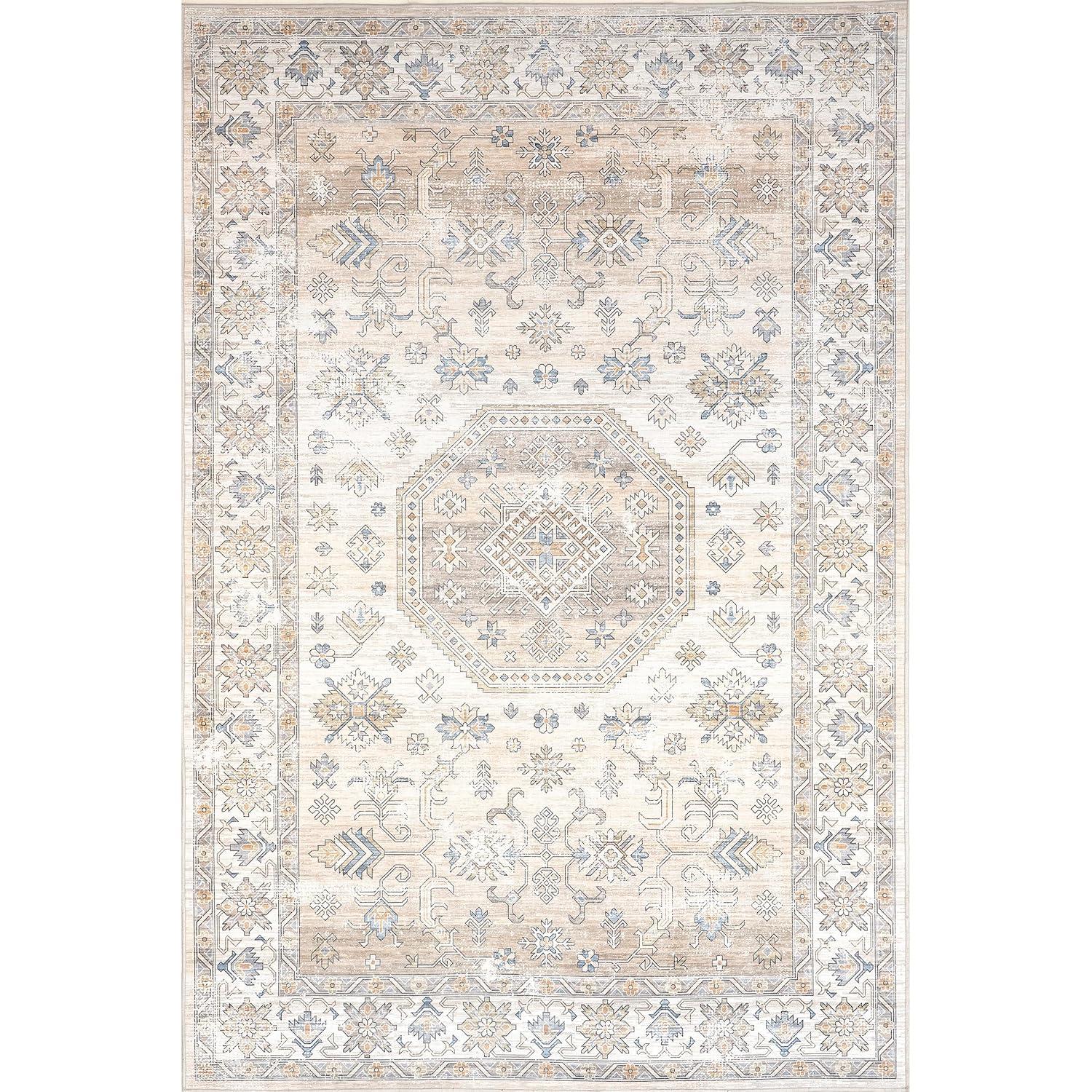 Nuloom Darby Medallion 9x12 Spill Proof Machine Washable Indoor Area Rug for Living Room Bedroom Dining Room, Beige/Ivory