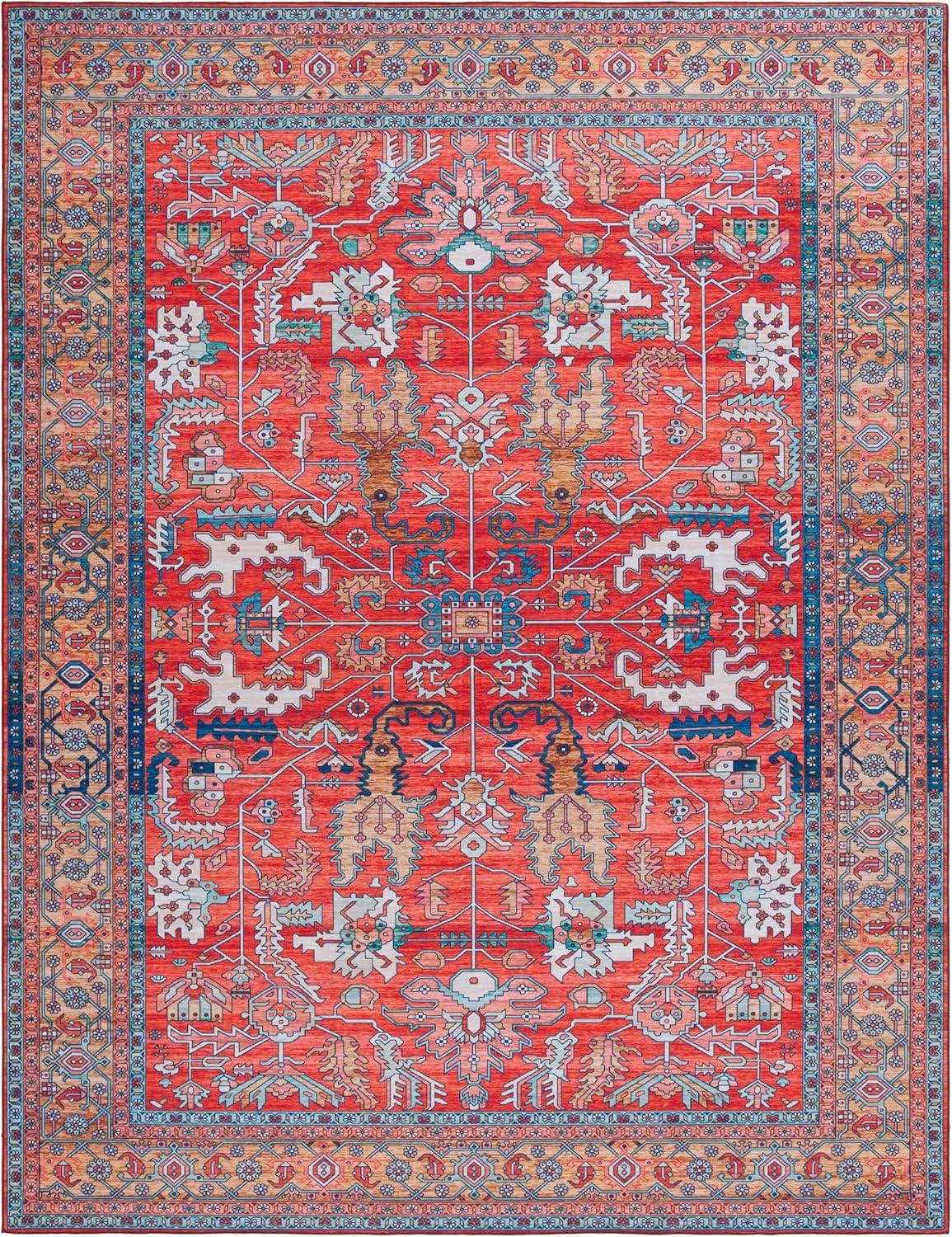 Tucson TSN152 Power Loomed Indoor Machine Washable Area Rug - Rust/Navy - 8'x10' - Safavieh