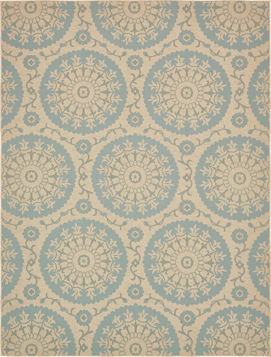 Unique Loom Outdoor Botanical Collection Area Rug - Medallion (9'  x 12' 2" Rectangle Aqua/Beige)