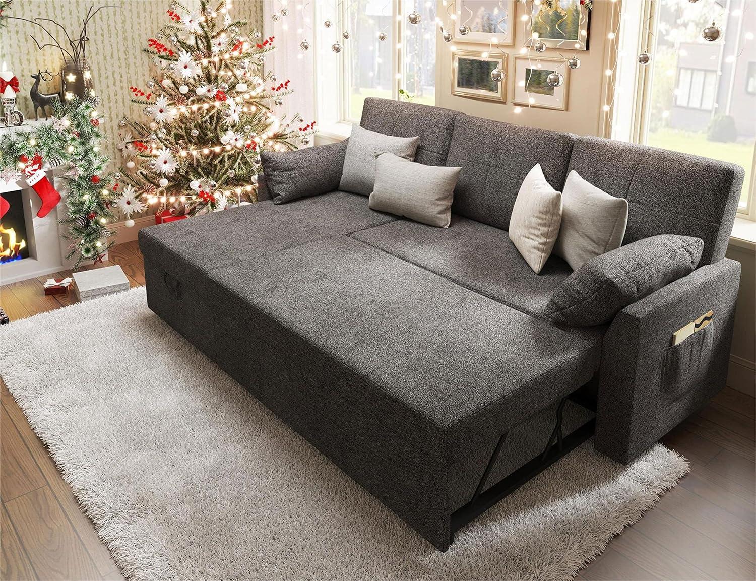 VANACC Sofa Bed, Sleeper Sofa with Storage Chaise-2 in 1 Pull Out Couch Bed for Living Room, Sectional Couch with Pull Out Bed Gray