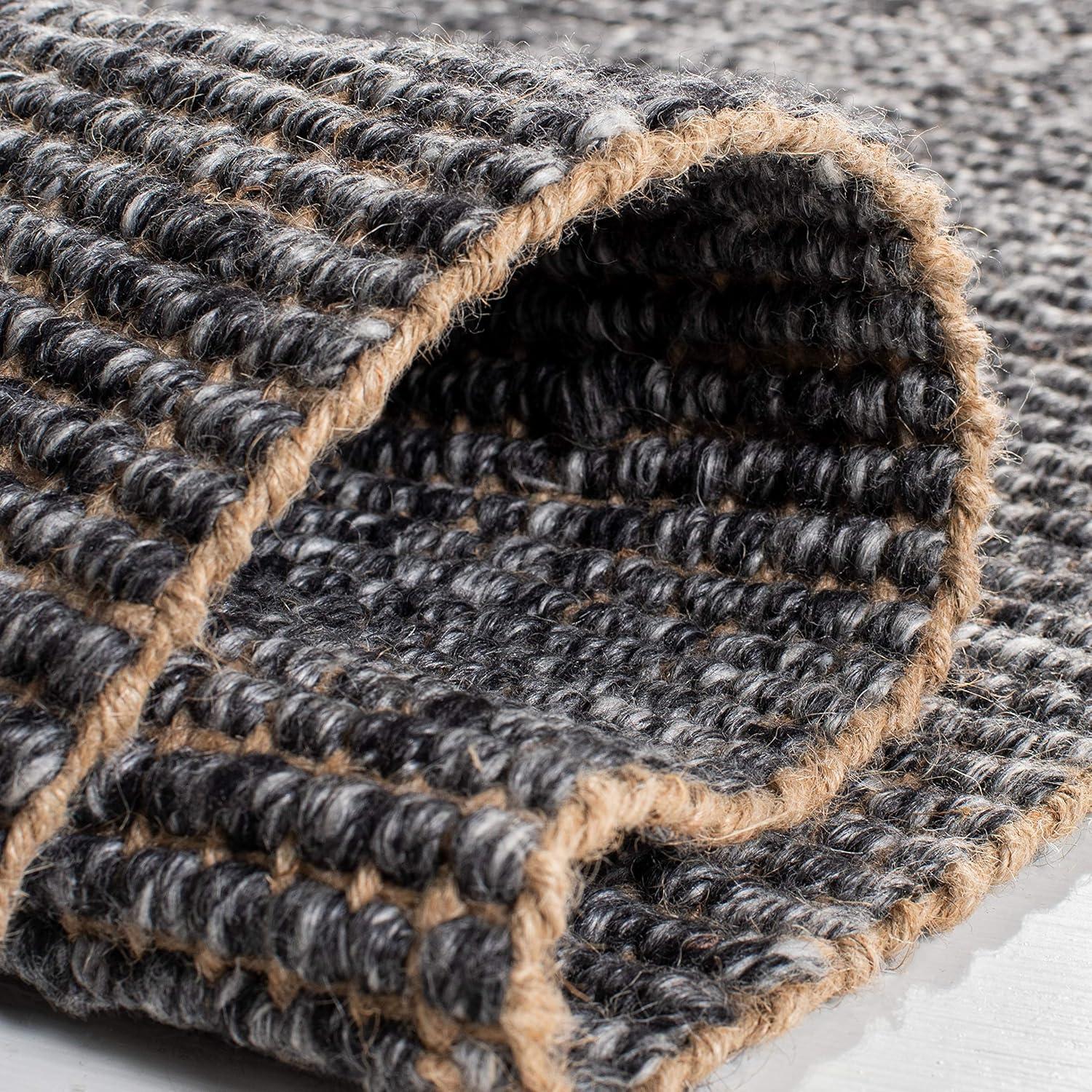 Handmade Charcoal and Natural Wool Runner Rug with Fringe