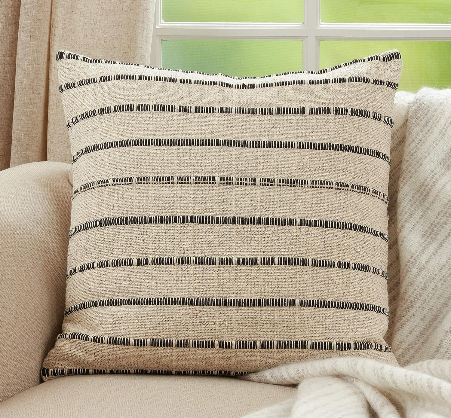 Saro Coralee Collection Striped Cotton Throw Pillow