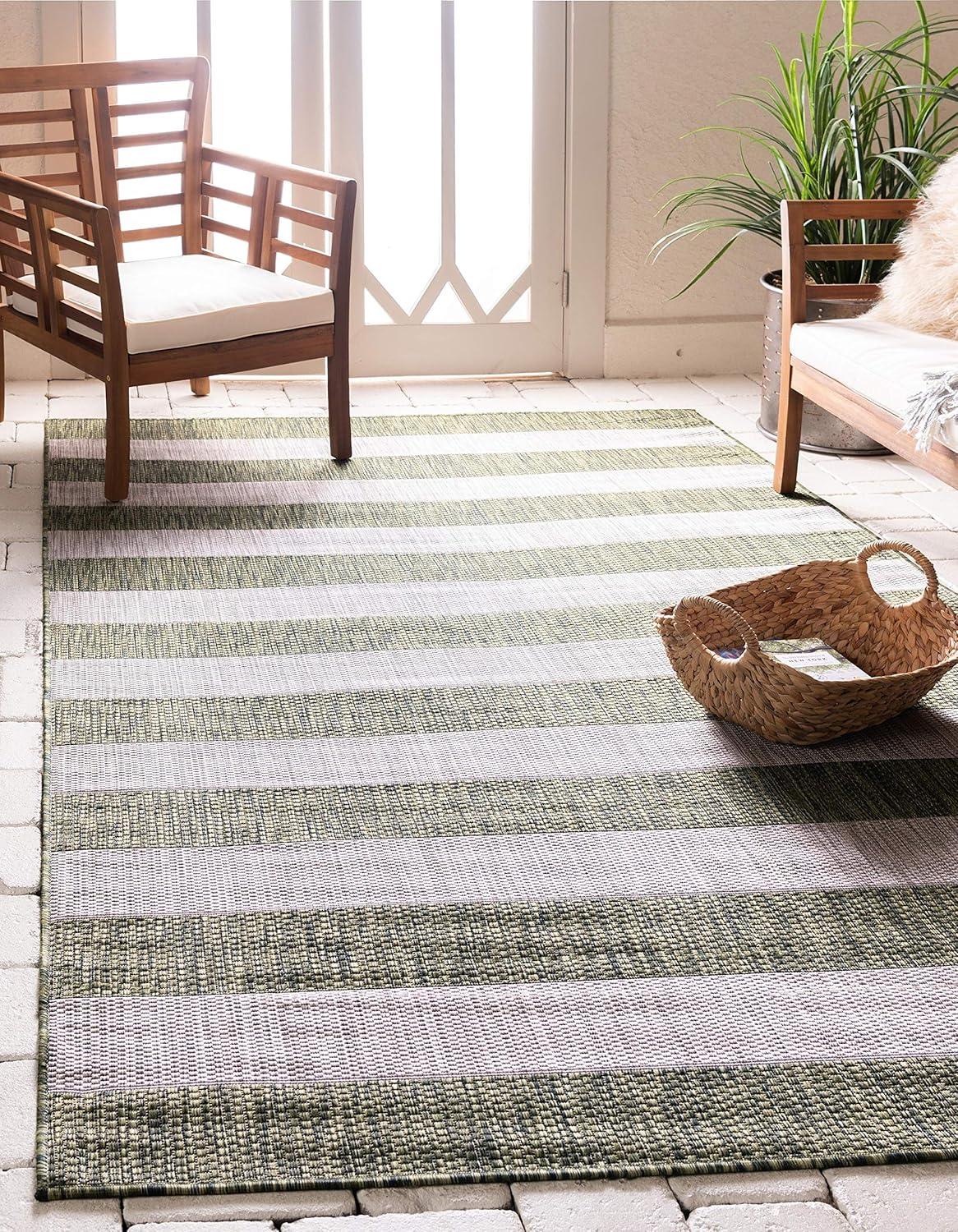 Unique Loom Outdoor Striped Distressed Stripe Striped Woven Area Rug