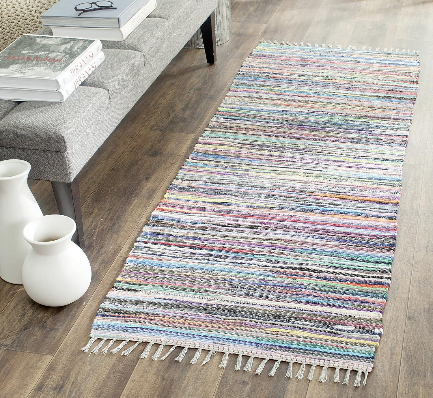 Rag Rug RAR121 Hand Woven Indoor Runner Rug - Grey/Multi - 2'3"x14' - Safavieh.