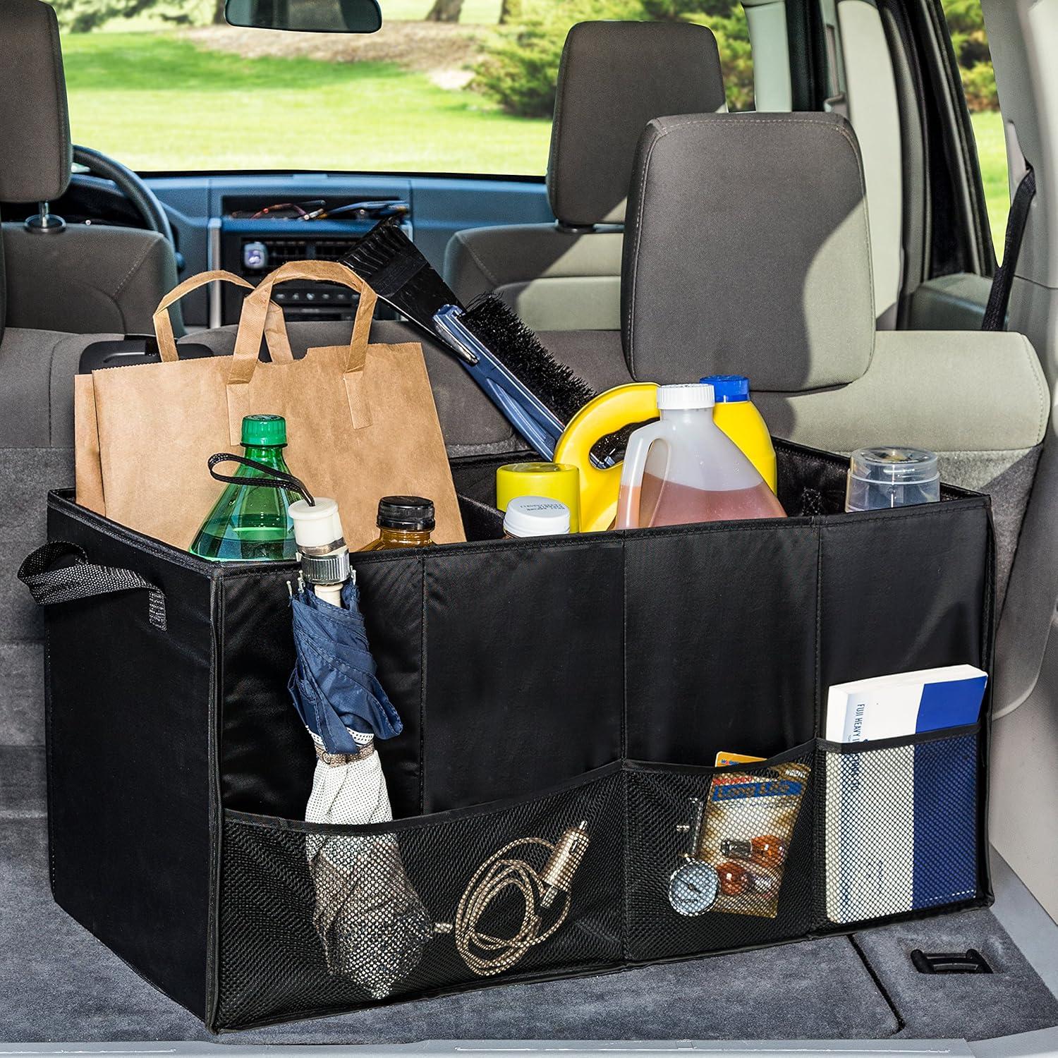 Black Collapsible Trunk Organizer with Mesh Pockets