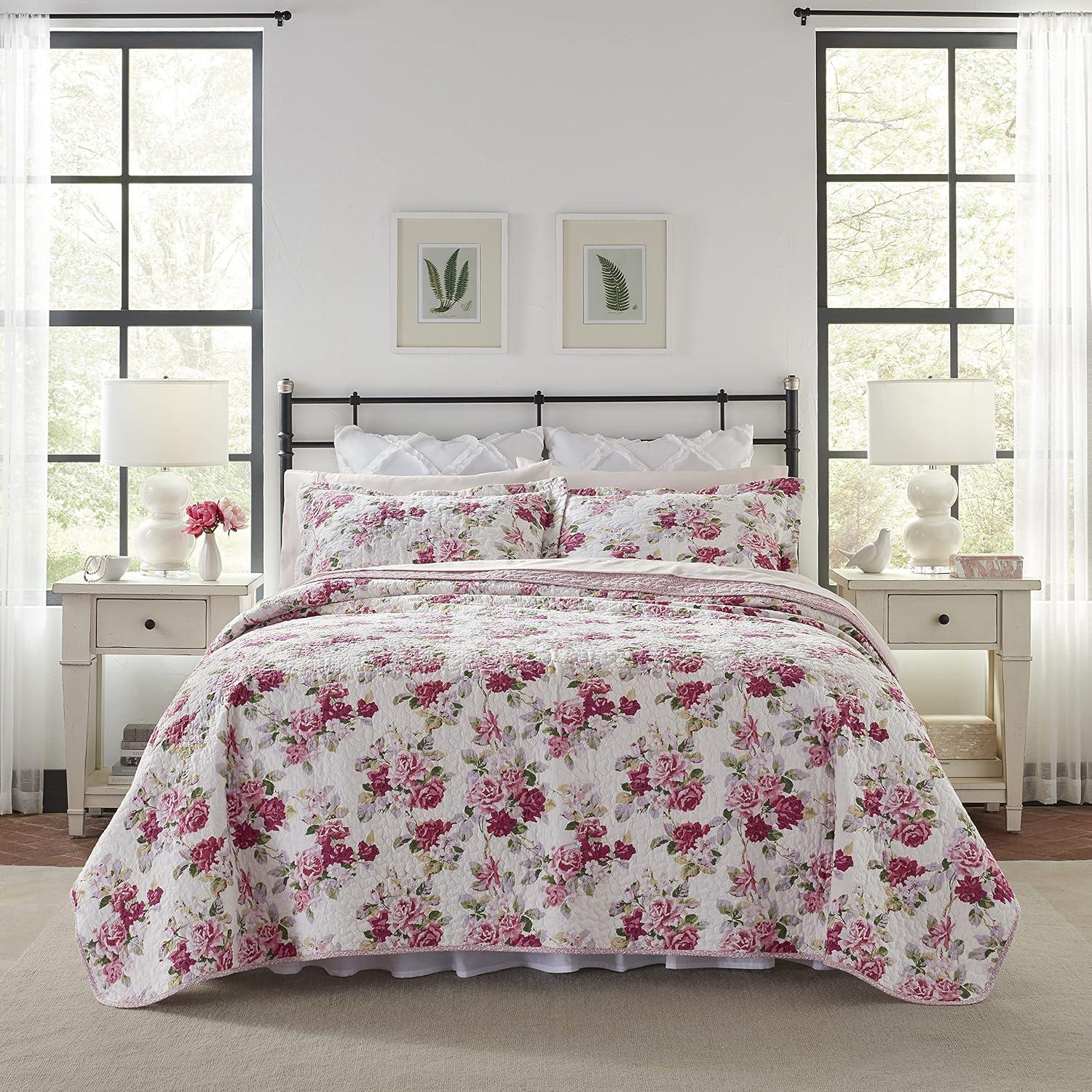 Laura Ashley Laura Ashley Lidia Cotton Reversible Pink Quilt Set