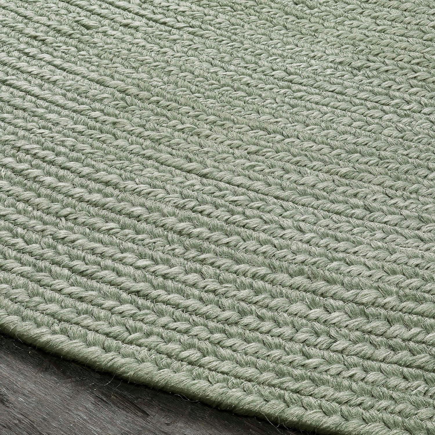 Fog Green Oval Braided Reversible Indoor/Outdoor Rug