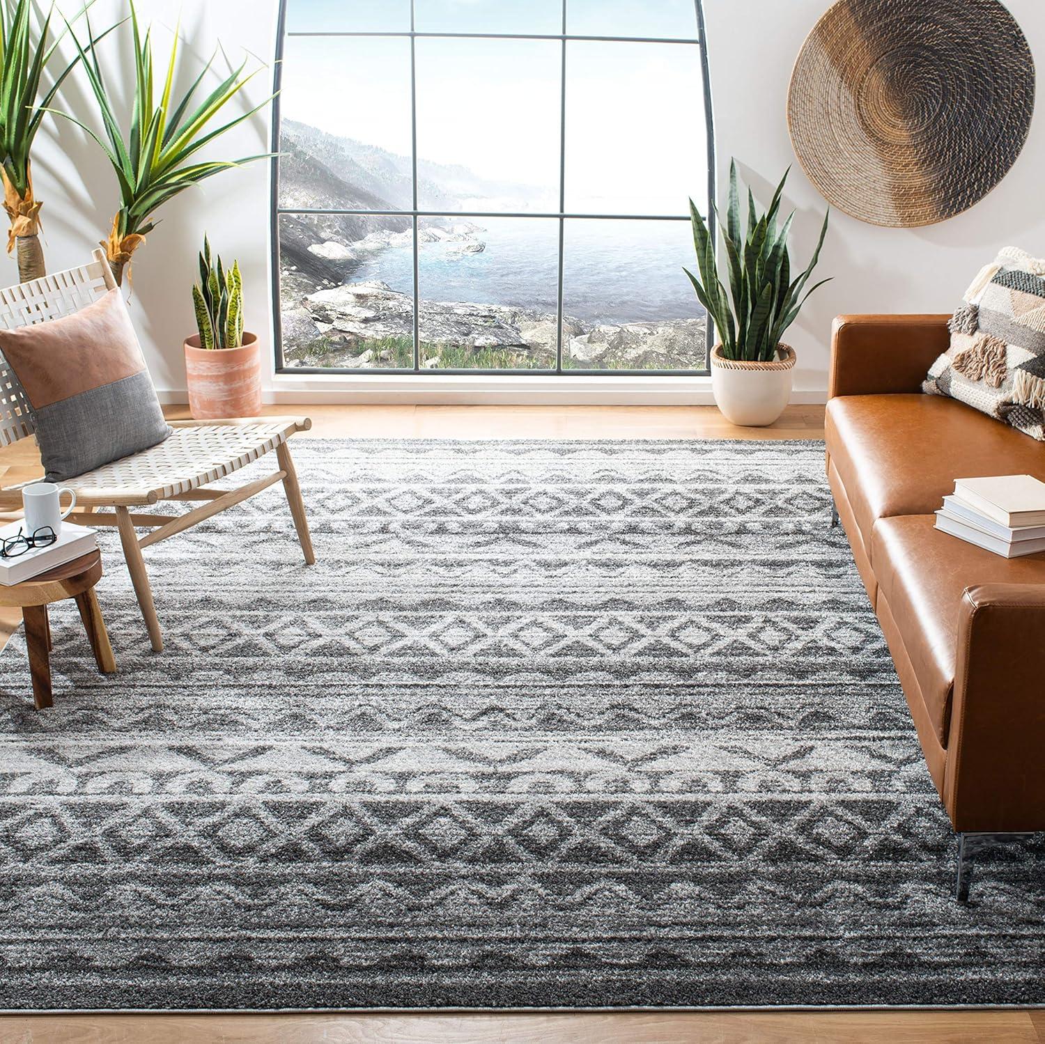 Adirondack ADR119 Machine Made Indoor Area Rug - Ivory/Charcoal - 6'x6' - Safavieh