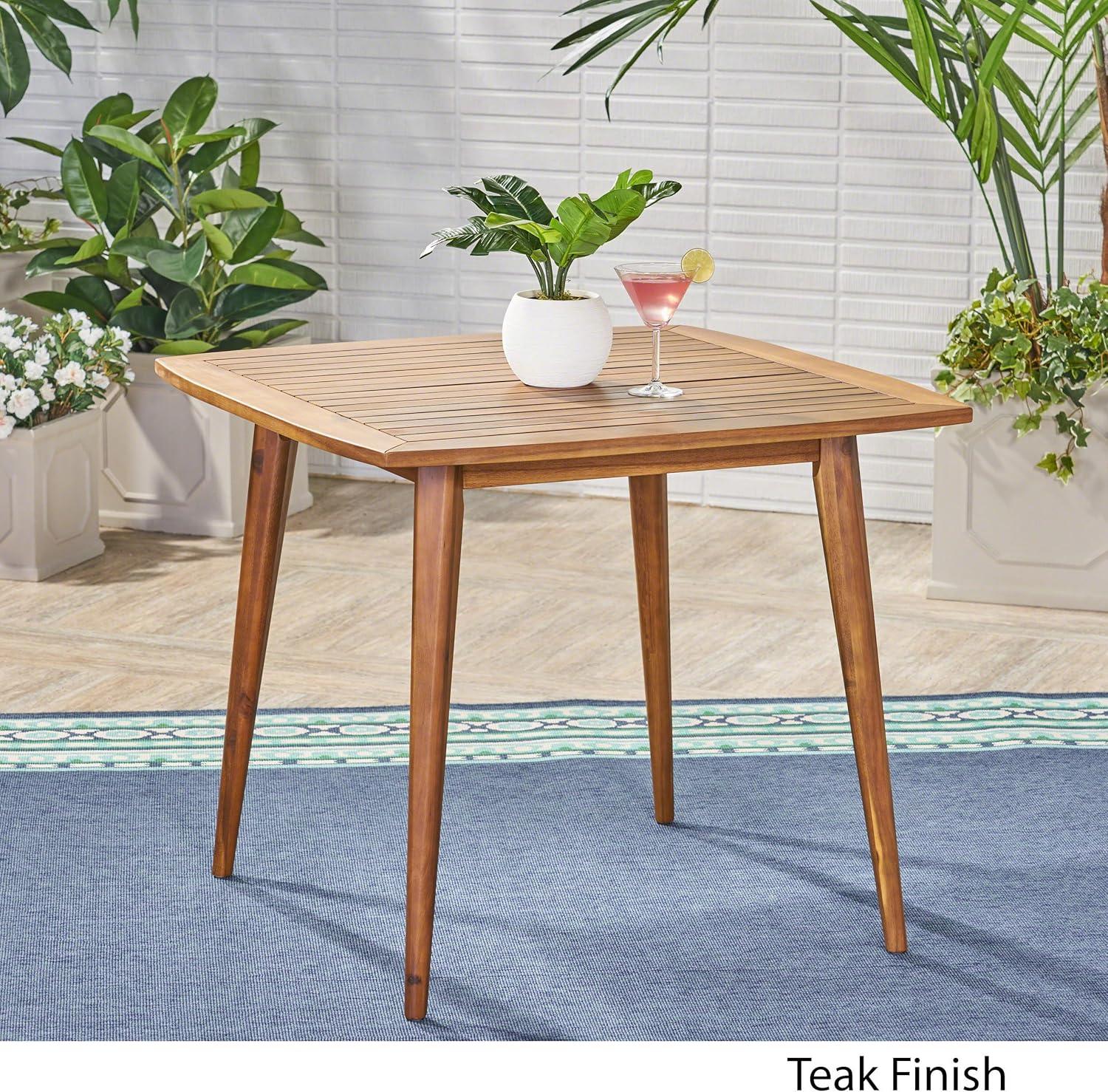 Teak Brown Acacia Wood Outdoor Square Dining Table for 4