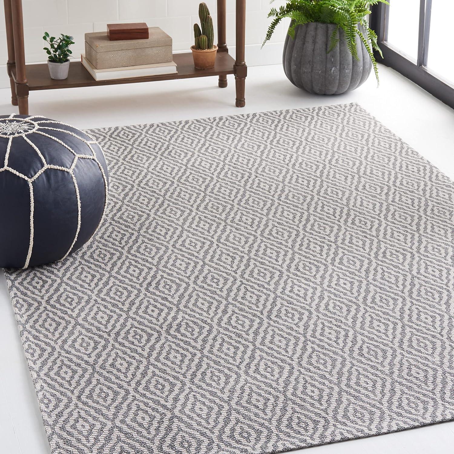 Gray Trellis Wool Handmade Reversible Rectangular Rug 3' x 5'