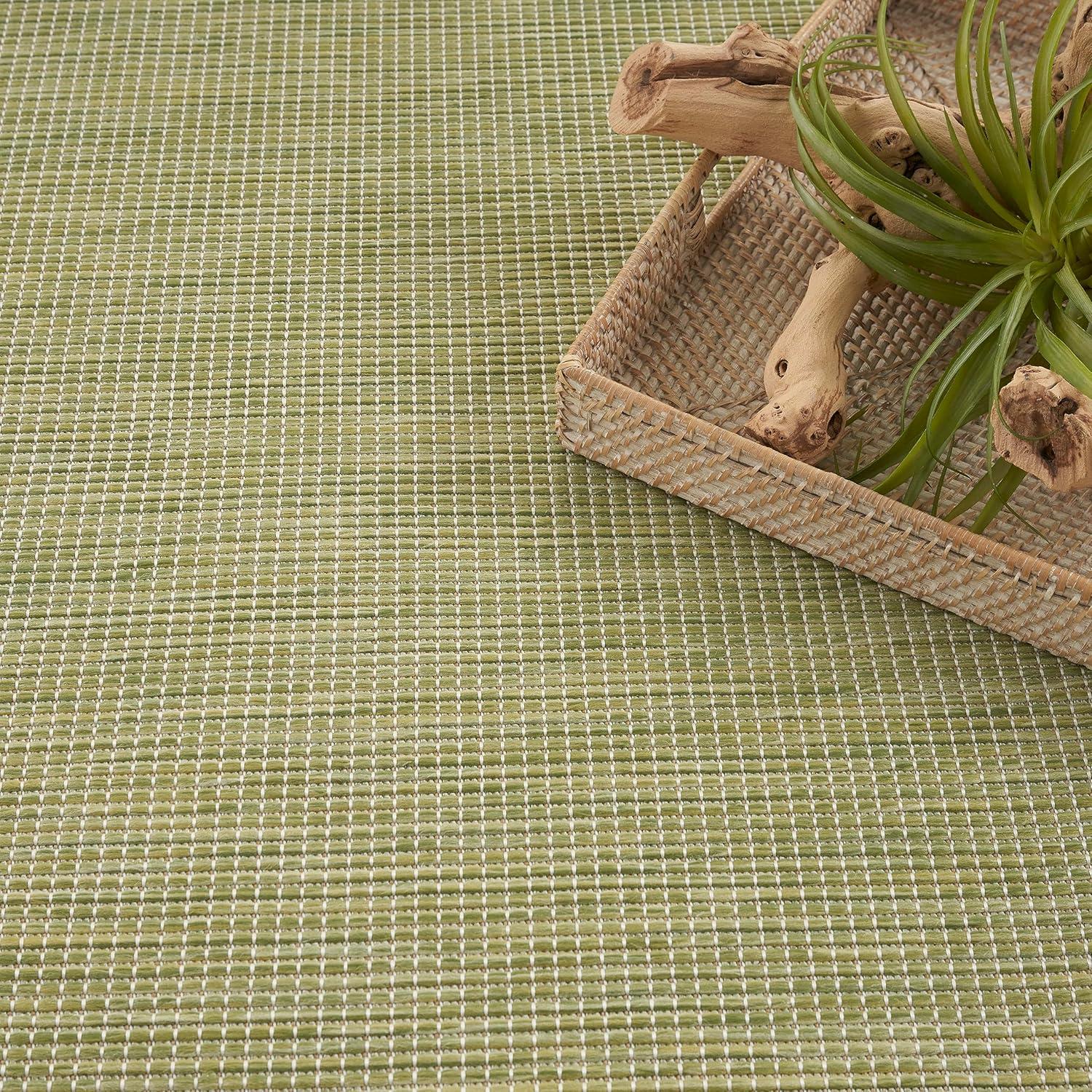 Nourison Positano Solid Flatweave Low Pile Indoor Outdoor Area Rug Green 7' x 10'